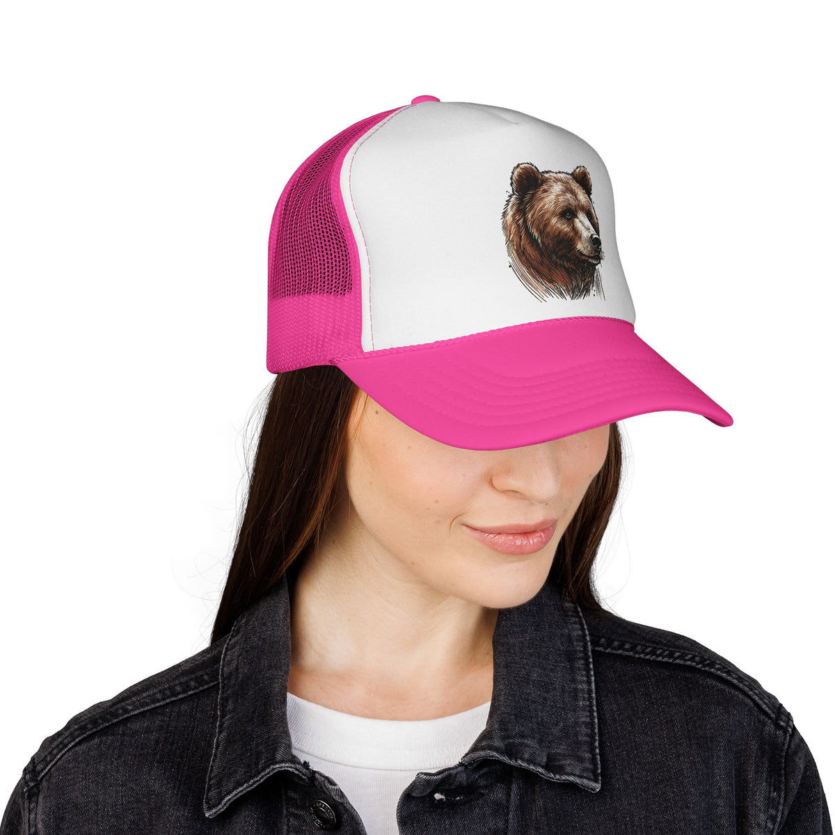 Bear Design Trucker Cap, Outdoor Hat, Wildlife Cap, Camping Gear, Nature Lover Gift, Casual Fashion Accessory