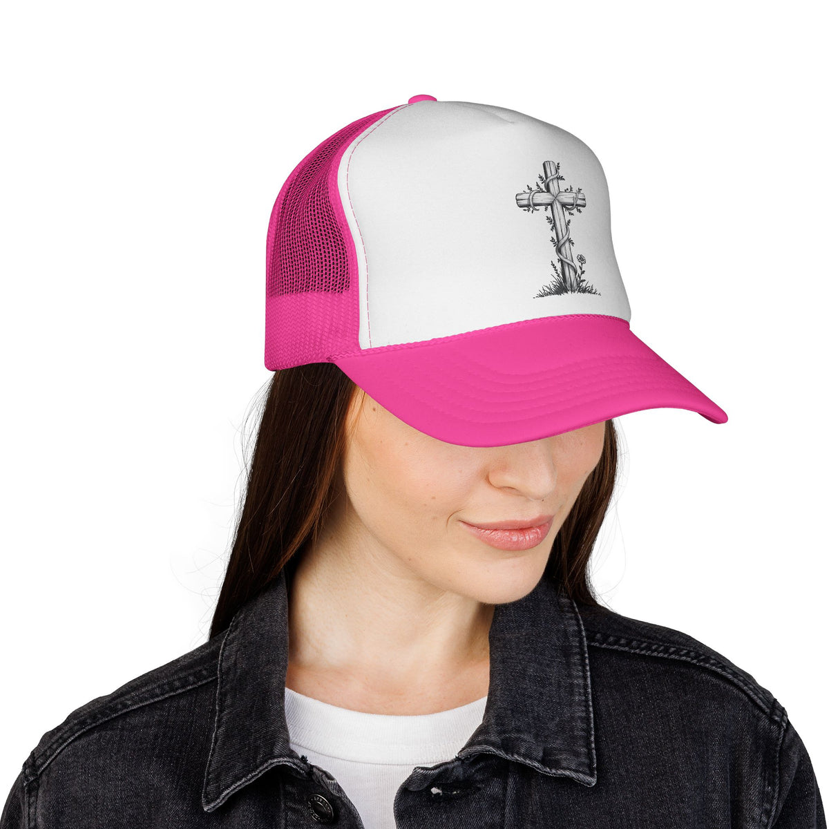 Vintage Faith Trucker Cap - Religious Hat with Cross Design, Outdoors Cap, Gift for Believers, Religious Events, Faith-Based Merchandise