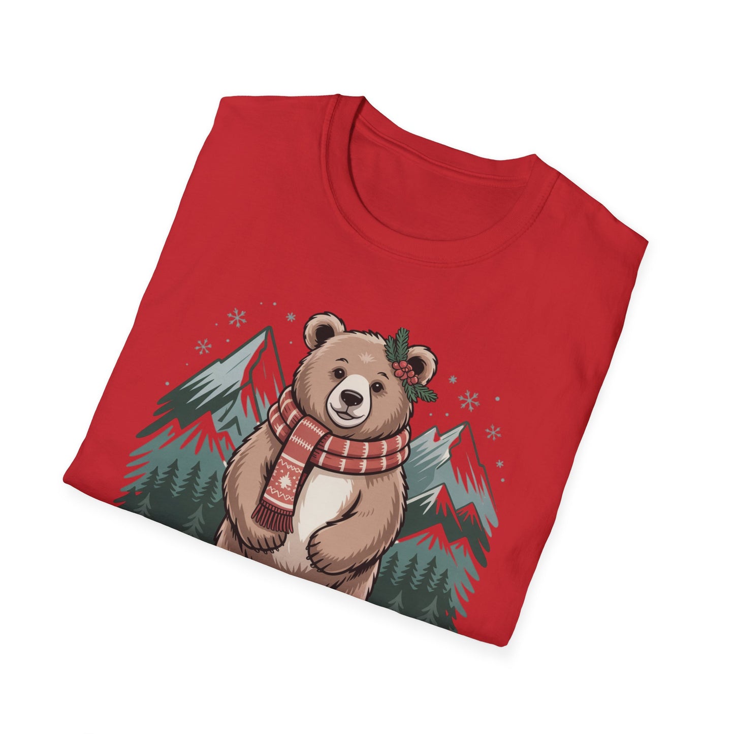 Bear in Scarf T-Shirt — Cute Winter Bear Mountain Graphic Tee