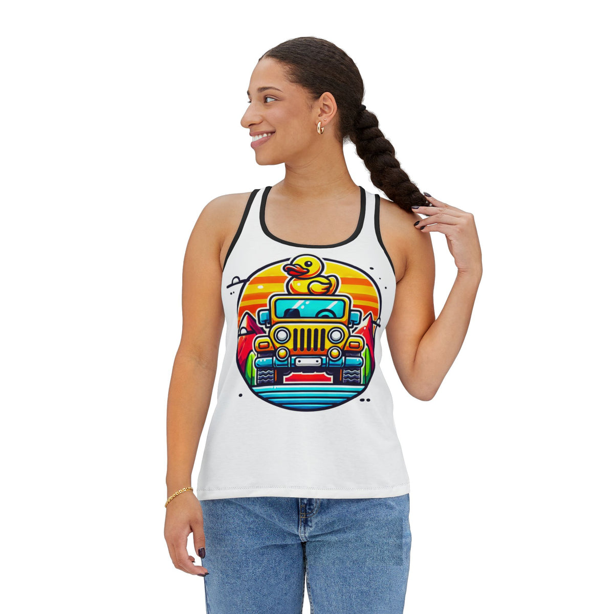 Vibrant Summer Jeep Tank Top, Women's AOP Tank, Cute Summer Apparel, Beachwear, Gift for Her, Vacation Top, Fun Graphic Tee