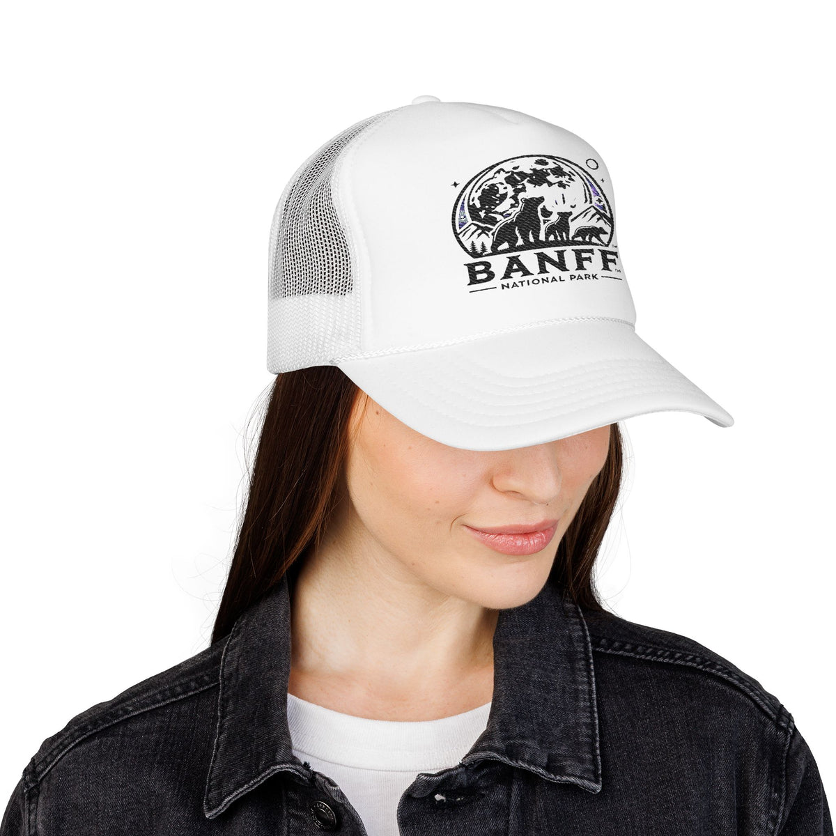 Vintage Banff Foam Trucker Hat, Embroidered Cap, Outdoor Adventure Gear, Retro Style Hat, Perfect Gift for Nature Lovers, Festival Ready