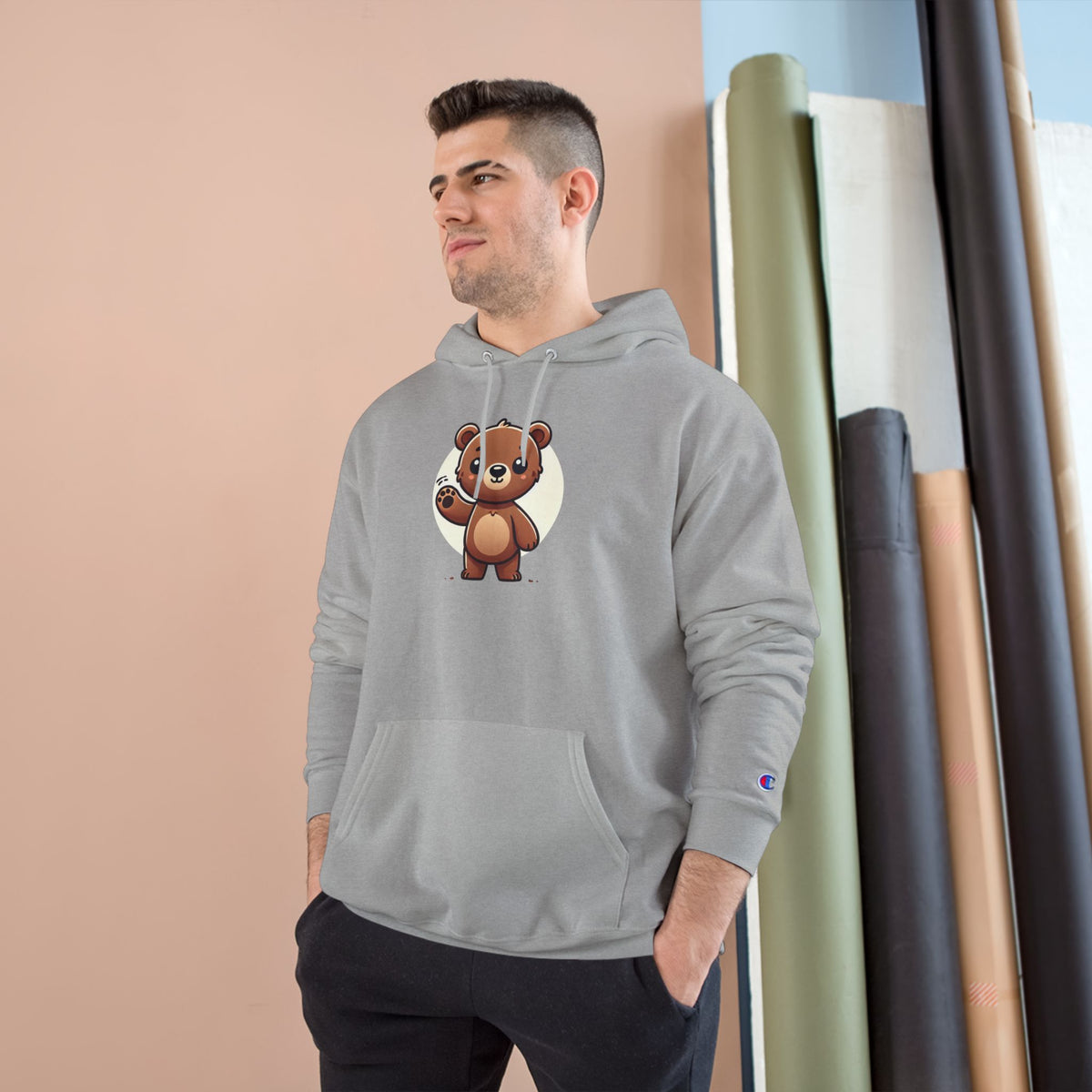 Cute Bear Champion Hoodie, Cozy Pullover for Kids, Adorable Animal Sweatshirt, Gift for Birthdays and Holidays, Casual Wear