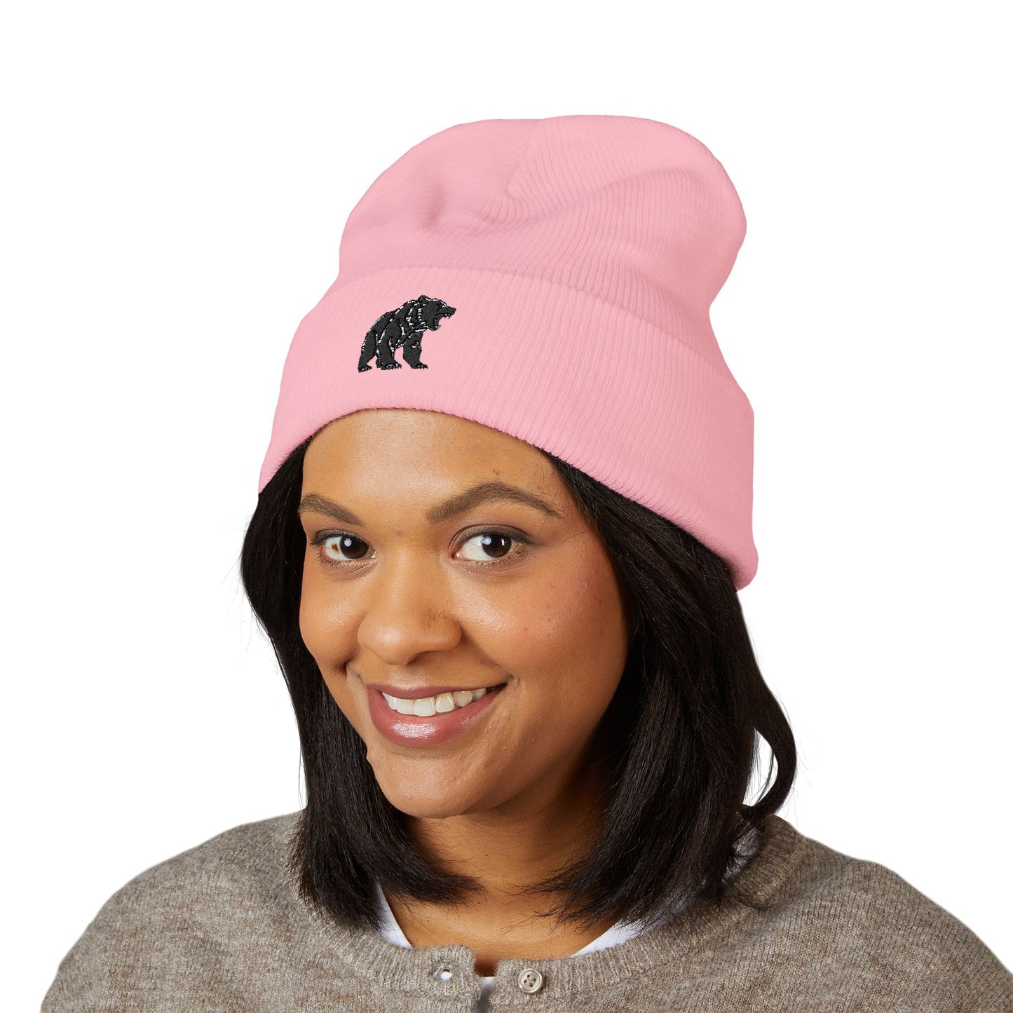 Bear Embroidered Cuffed Beanie - Cozy Winter Hat, Animal Lover Gift, Hiking Accessory, Outdoor Fashion, Fall/Winter Essential