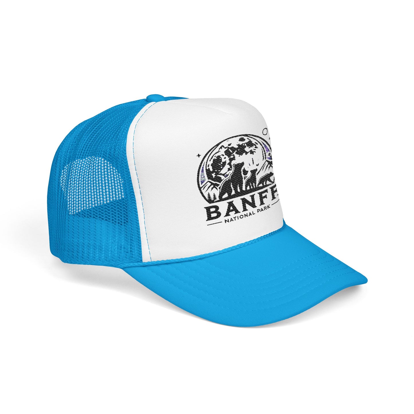 Vintage Banff Foam Trucker Hat, Embroidered Cap, Outdoor Adventure Gear, Retro Style Hat, Perfect Gift for Nature Lovers, Festival Ready