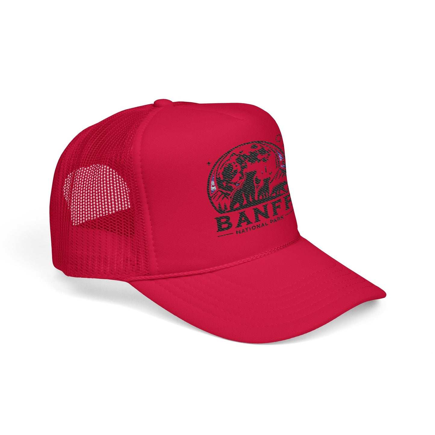 Vintage Banff Foam Trucker Hat, Embroidered Cap, Outdoor Adventure Gear, Retro Style Hat, Perfect Gift for Nature Lovers, Festival Ready