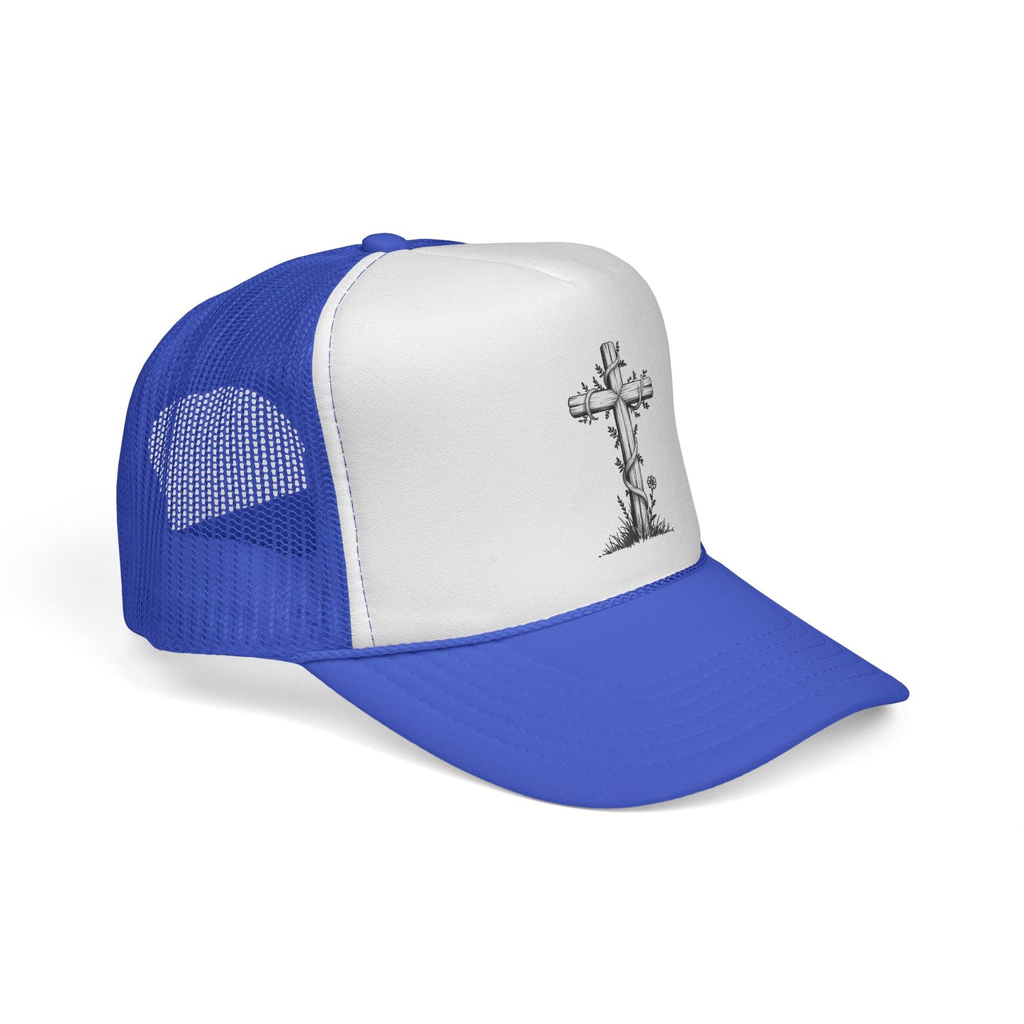Vintage Faith Trucker Cap - Religious Hat with Cross Design, Outdoors Cap, Gift for Believers, Religious Events, Faith-Based Merchandise