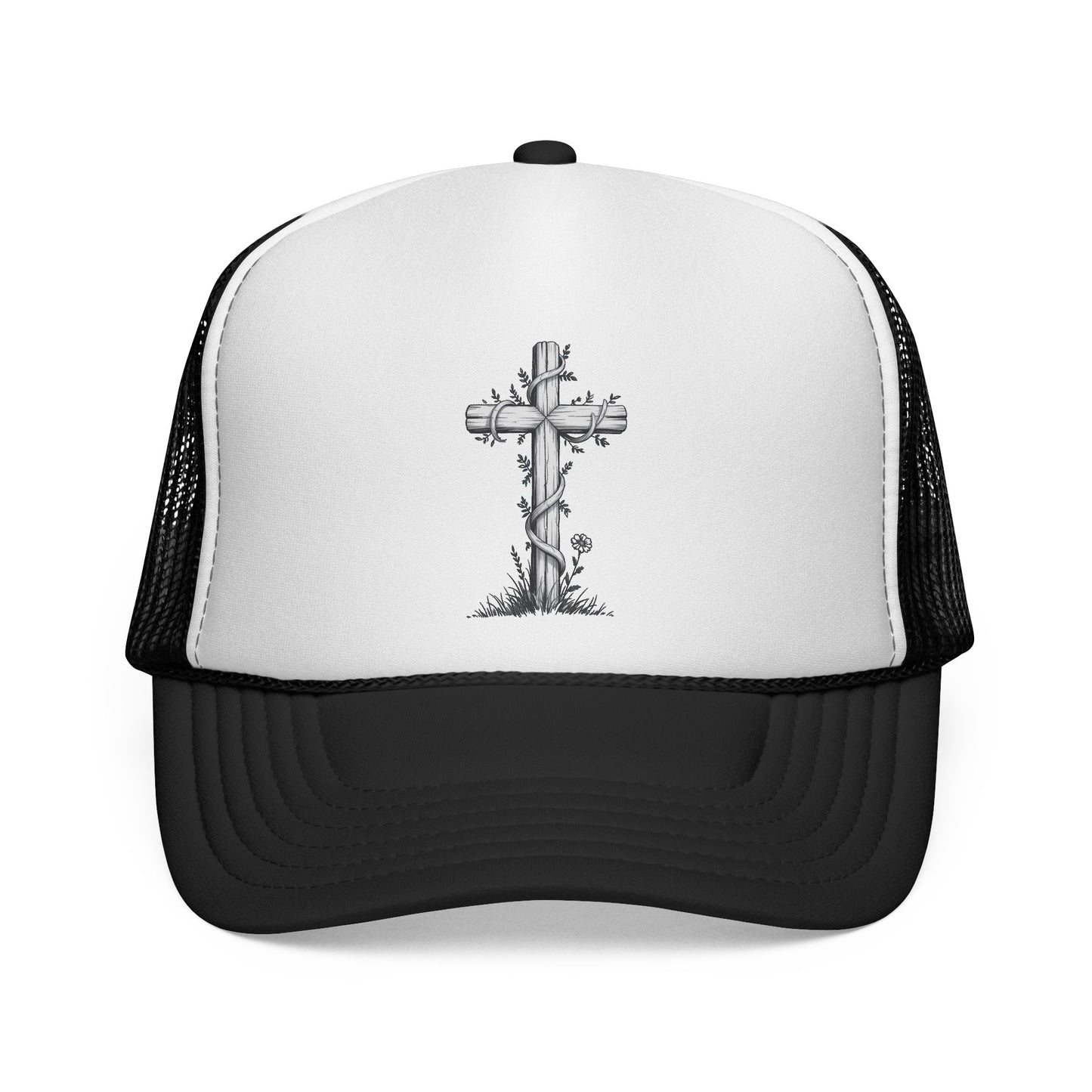 Vintage Faith Trucker Cap - Religious Hat with Cross Design, Outdoors Cap, Gift for Believers, Religious Events, Faith-Based Merchandise