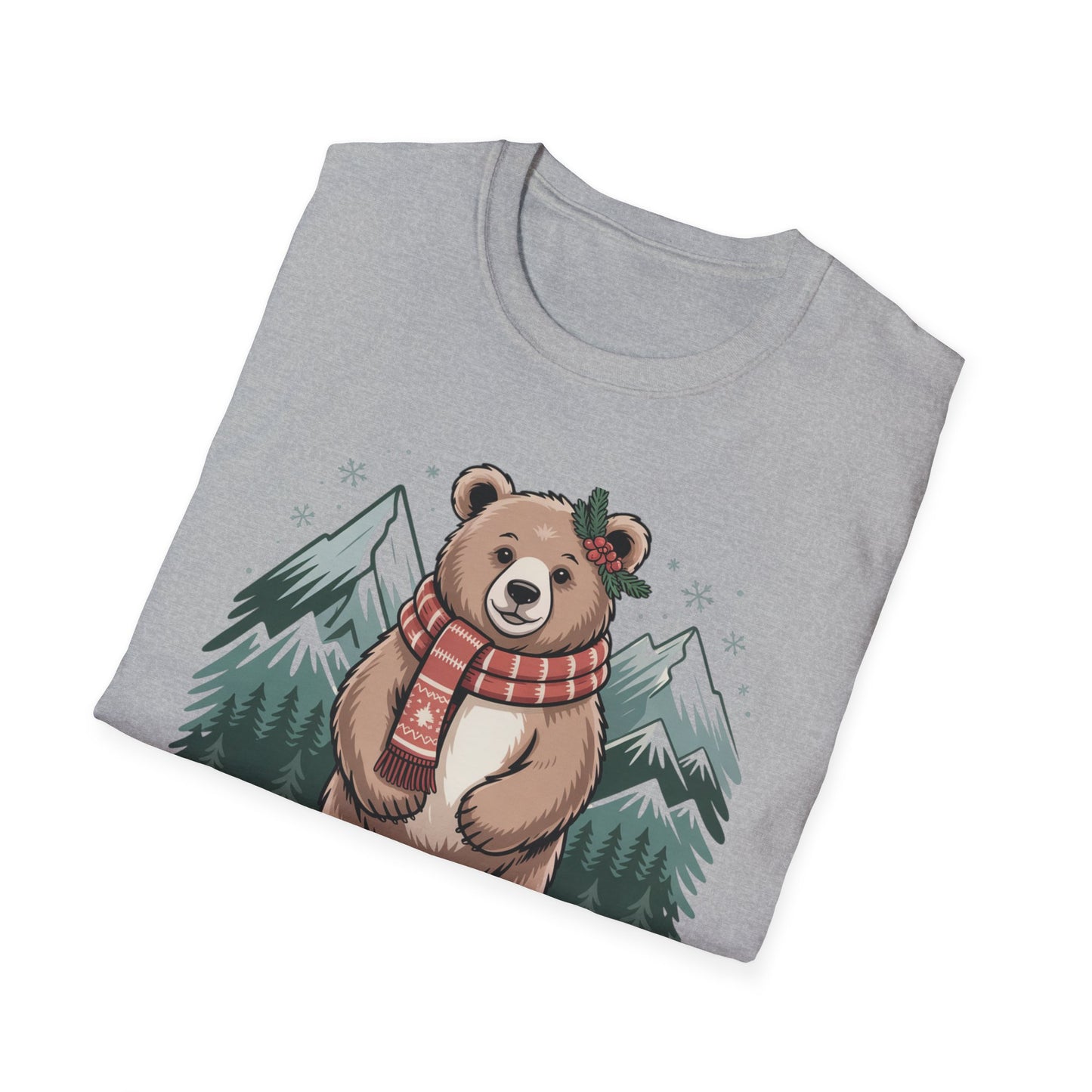 Bear in Scarf T-Shirt — Cute Winter Bear Mountain Graphic Tee