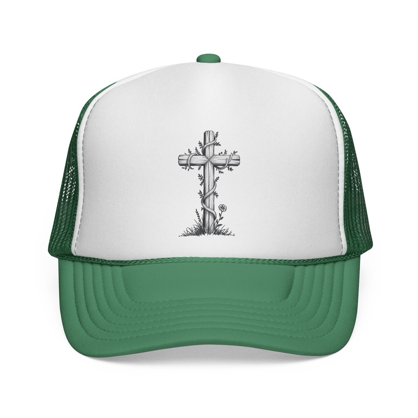 Vintage Faith Trucker Cap - Religious Hat with Cross Design, Outdoors Cap, Gift for Believers, Religious Events, Faith-Based Merchandise