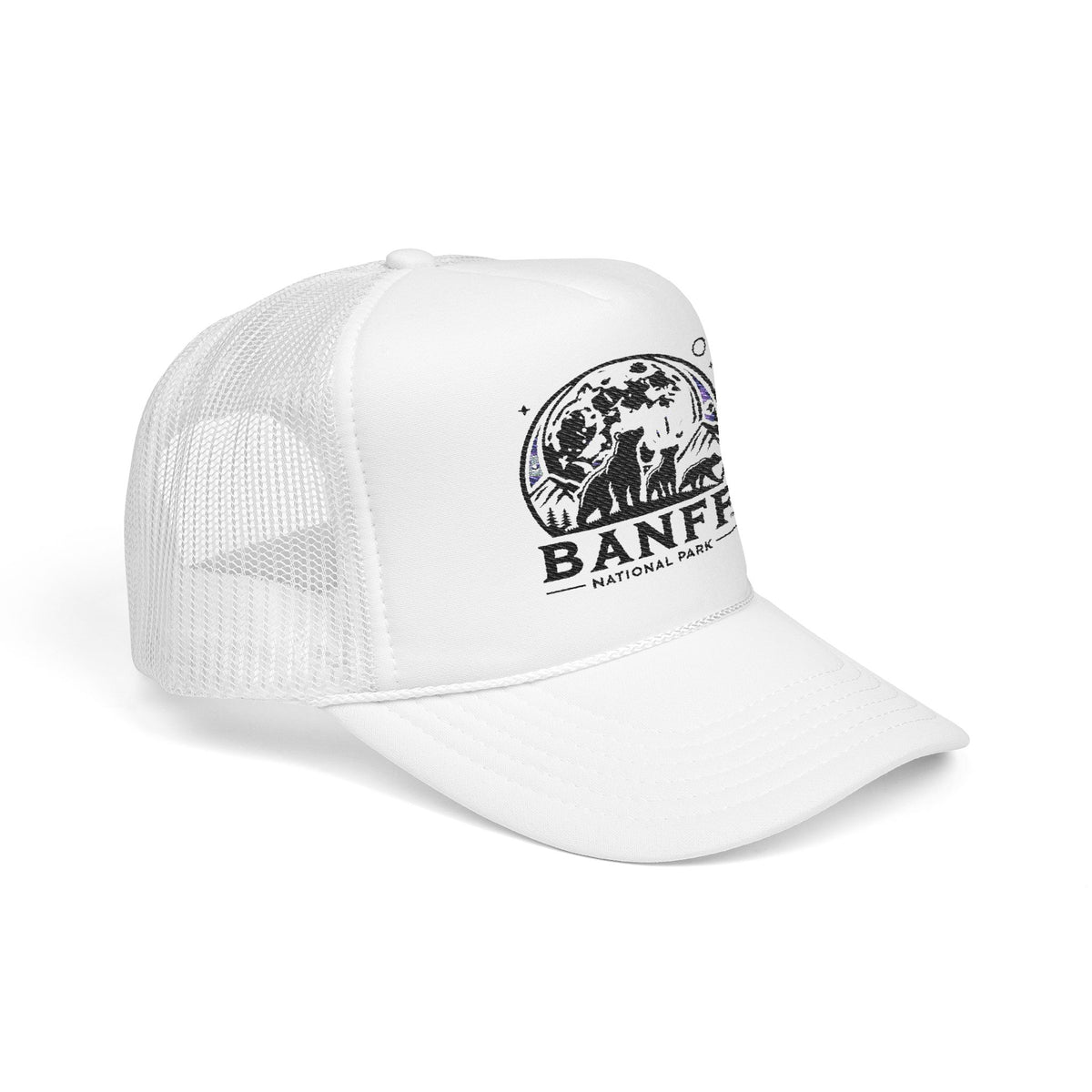 Vintage Banff Foam Trucker Hat, Embroidered Cap, Outdoor Adventure Gear, Retro Style Hat, Perfect Gift for Nature Lovers, Festival Ready