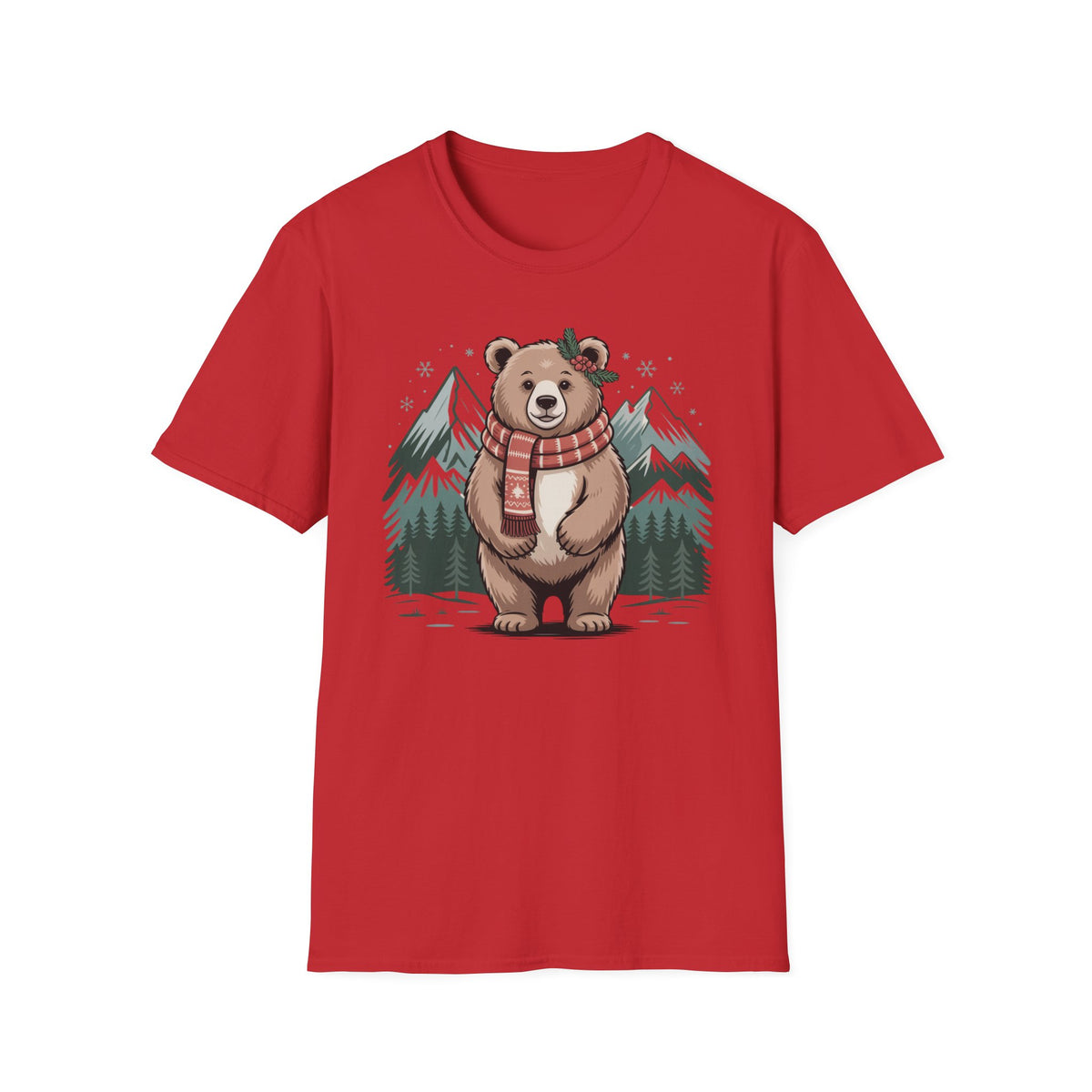 Bear in Scarf T-Shirt — Cute Winter Bear Mountain Graphic Tee