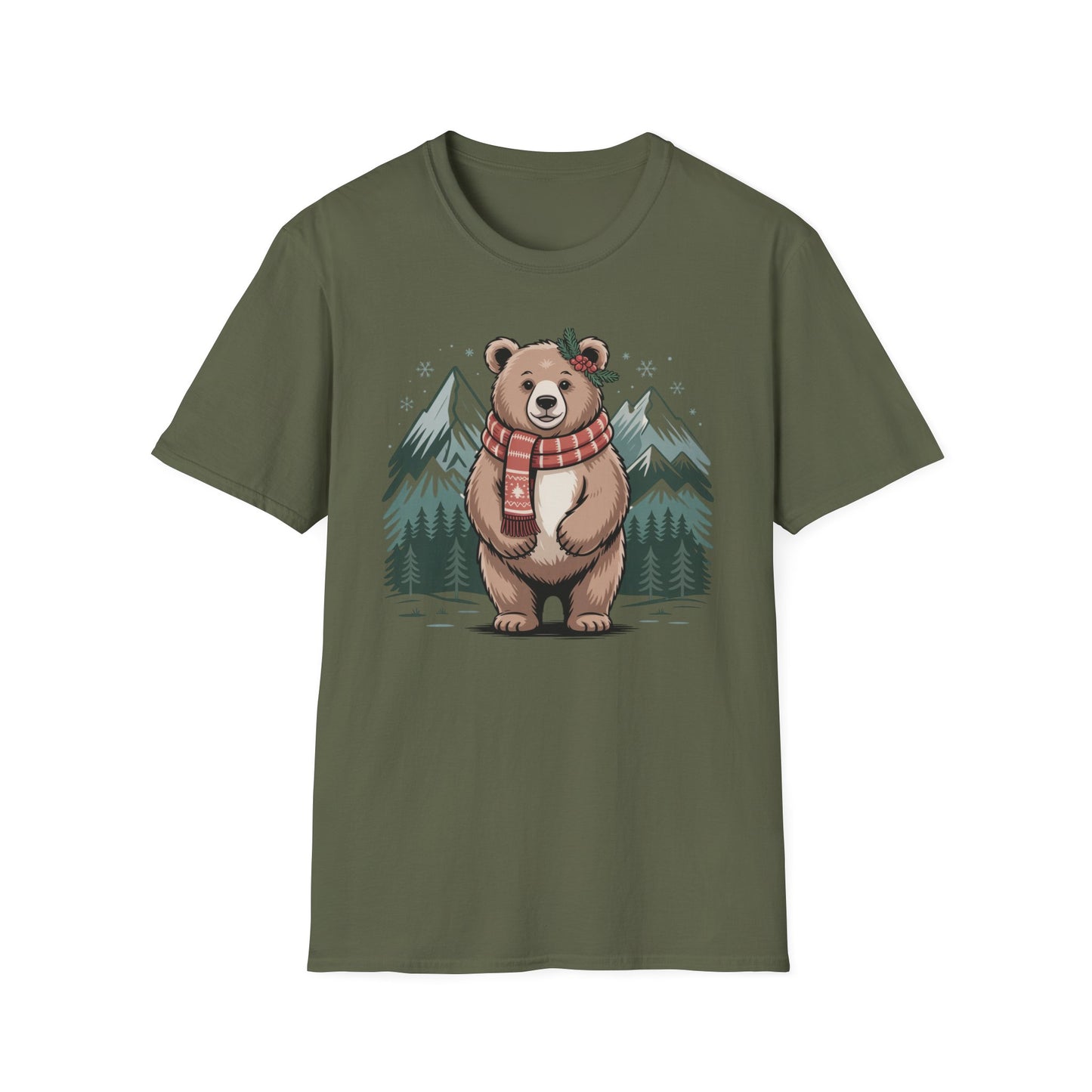 Bear in Scarf T-Shirt — Cute Winter Bear Mountain Graphic Tee