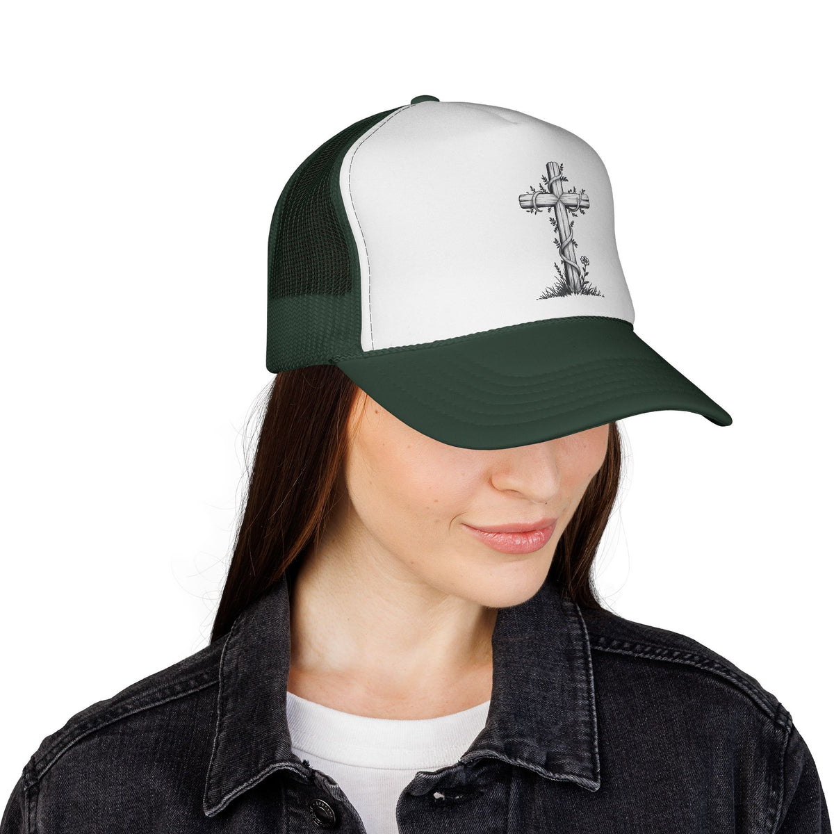 Vintage Faith Trucker Cap - Religious Hat with Cross Design, Outdoors Cap, Gift for Believers, Religious Events, Faith-Based Merchandise