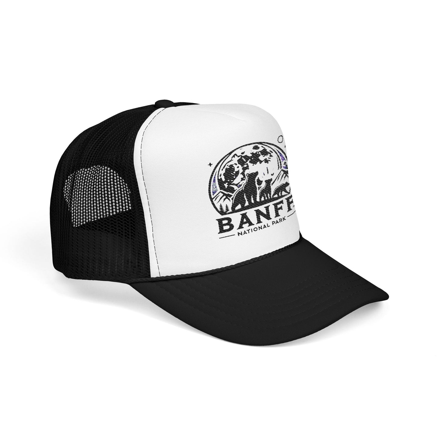 Vintage Banff Foam Trucker Hat, Embroidered Cap, Outdoor Adventure Gear, Retro Style Hat, Perfect Gift for Nature Lovers, Festival Ready