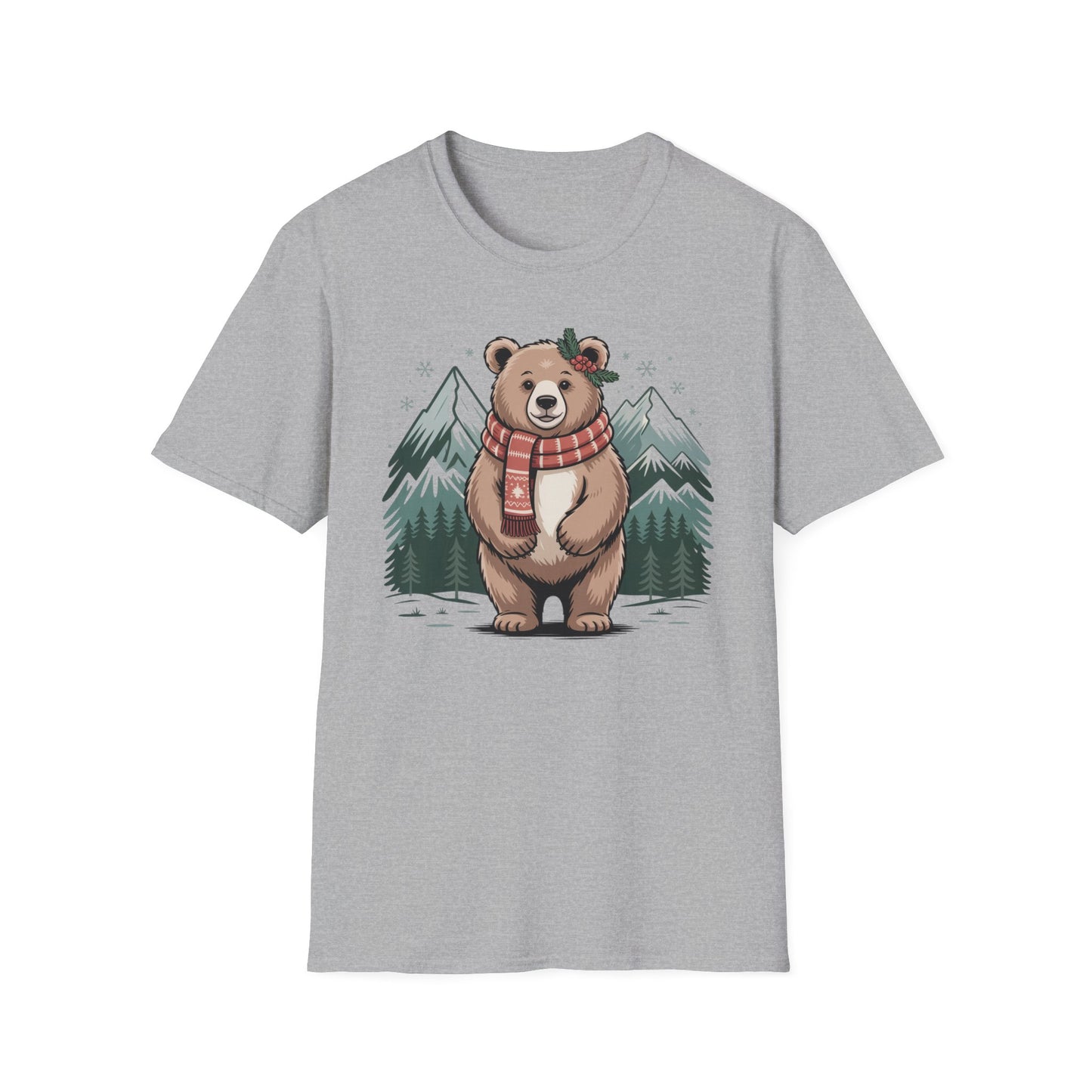 Bear in Scarf T-Shirt — Cute Winter Bear Mountain Graphic Tee