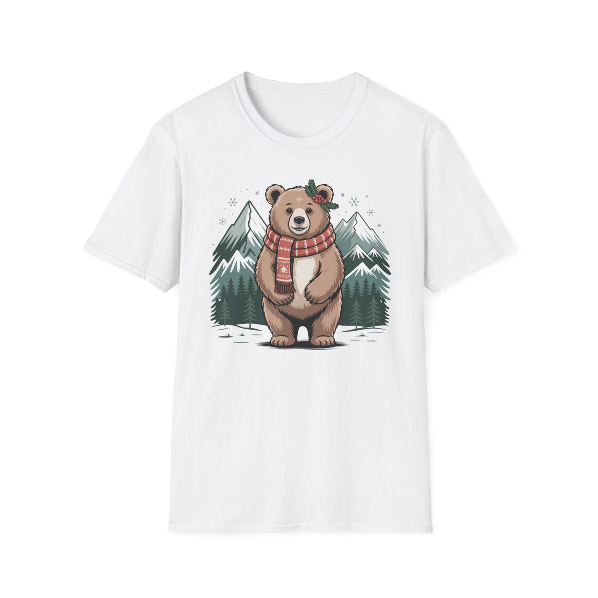 Bear in Scarf T-Shirt — Cute Winter Bear Mountain Graphic Tee