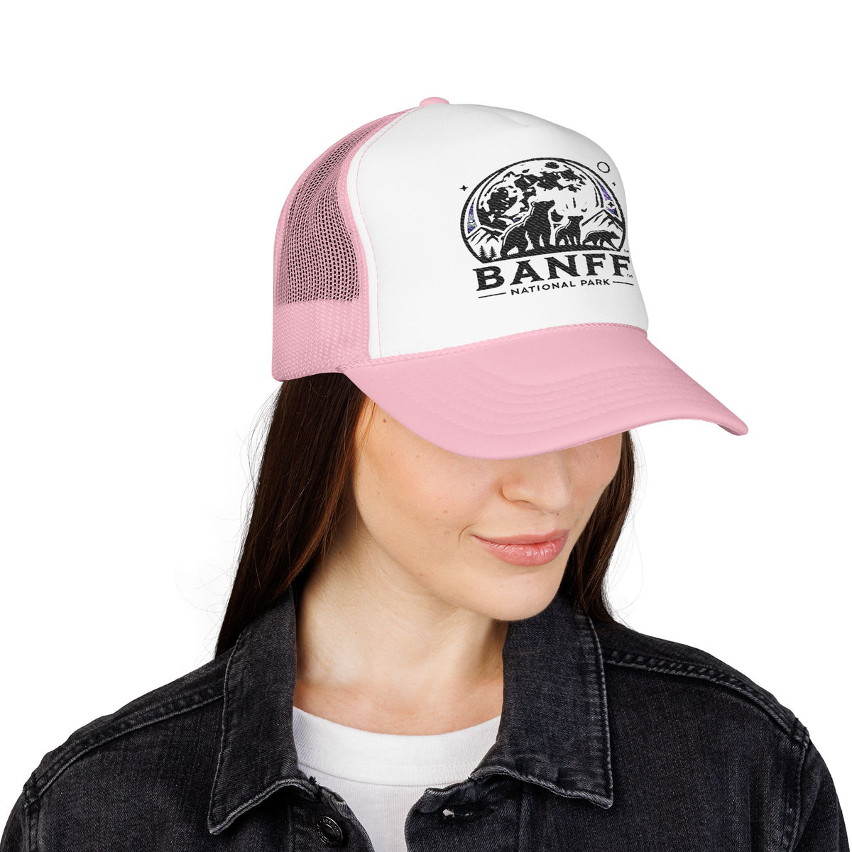 Vintage Banff Foam Trucker Hat, Embroidered Cap, Outdoor Adventure Gear, Retro Style Hat, Perfect Gift for Nature Lovers, Festival Ready