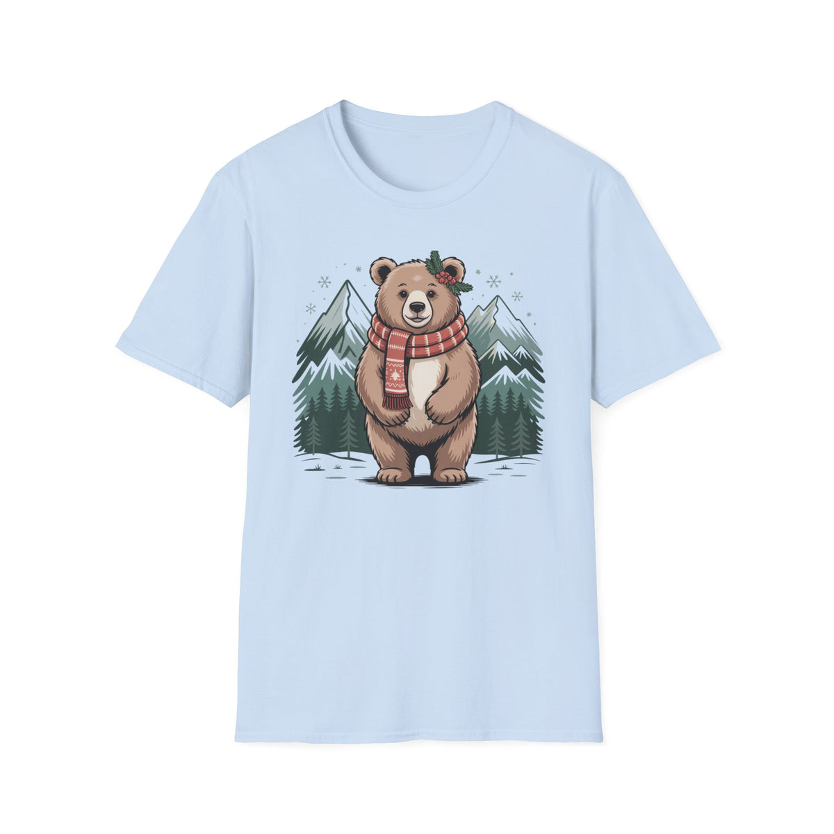 Bear in Scarf T-Shirt — Cute Winter Bear Mountain Graphic Tee