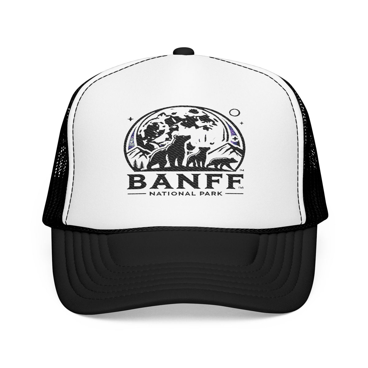 Vintage Banff Foam Trucker Hat, Embroidered Cap, Outdoor Adventure Gear, Retro Style Hat, Perfect Gift for Nature Lovers, Festival Ready