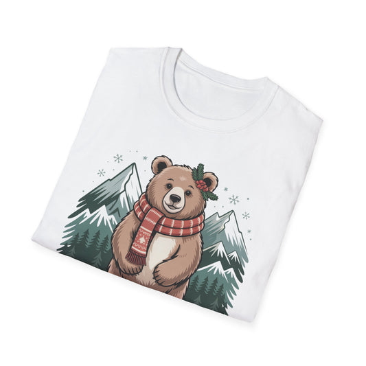 Bear in Scarf T-Shirt — Cute Winter Bear Mountain Graphic Tee