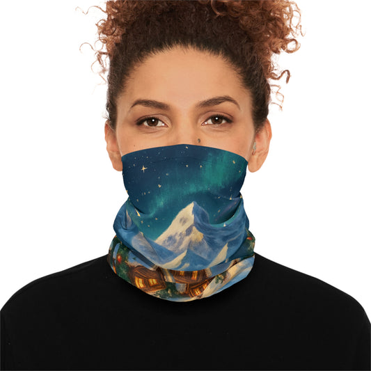 Neck Gaiter — Cozy Mountain Village Winter Scarf (Holiday Snowy Cabin Design)
