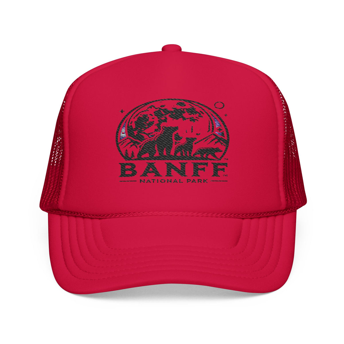Vintage Banff Foam Trucker Hat, Embroidered Cap, Outdoor Adventure Gear, Retro Style Hat, Perfect Gift for Nature Lovers, Festival Ready