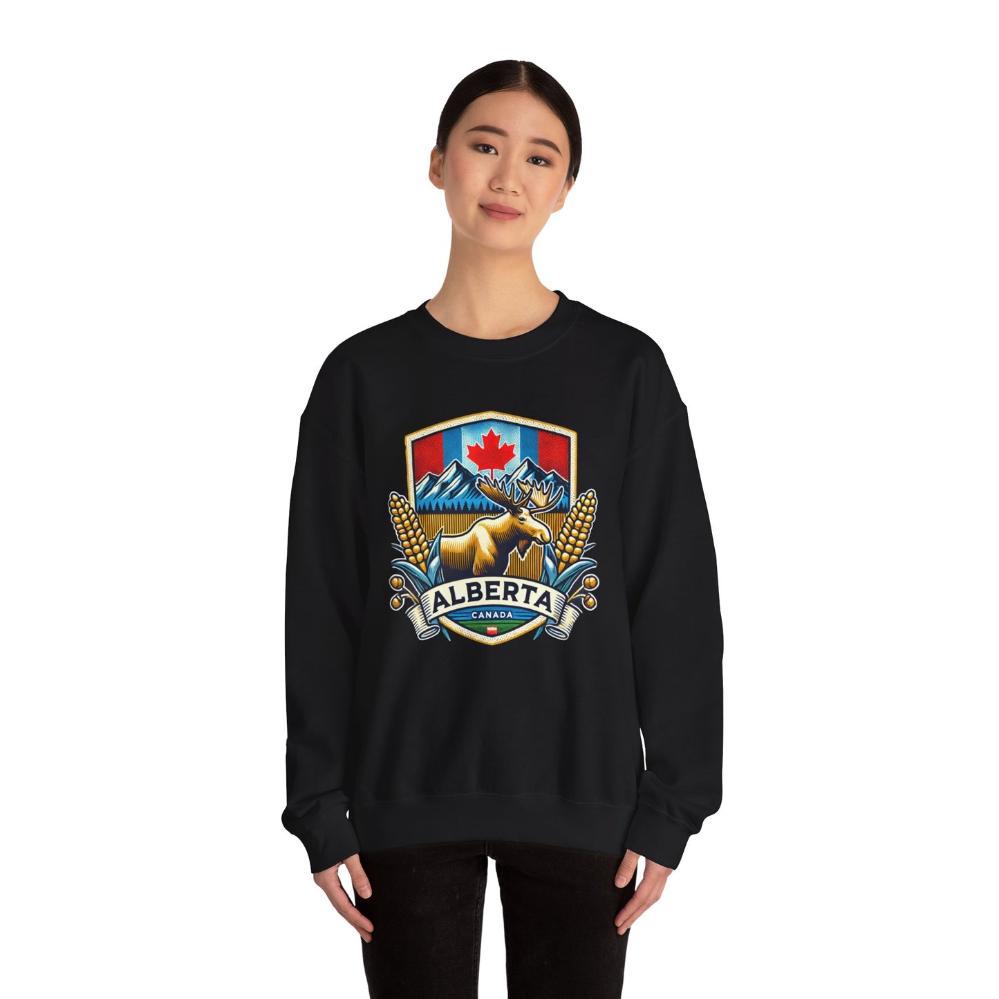 Alberta Crest Crewneck Sweatshirt - Cozy Unisex Apparel for Nature Lovers, Perfect for Outdoor Adventures, Canada Pride, Gifts