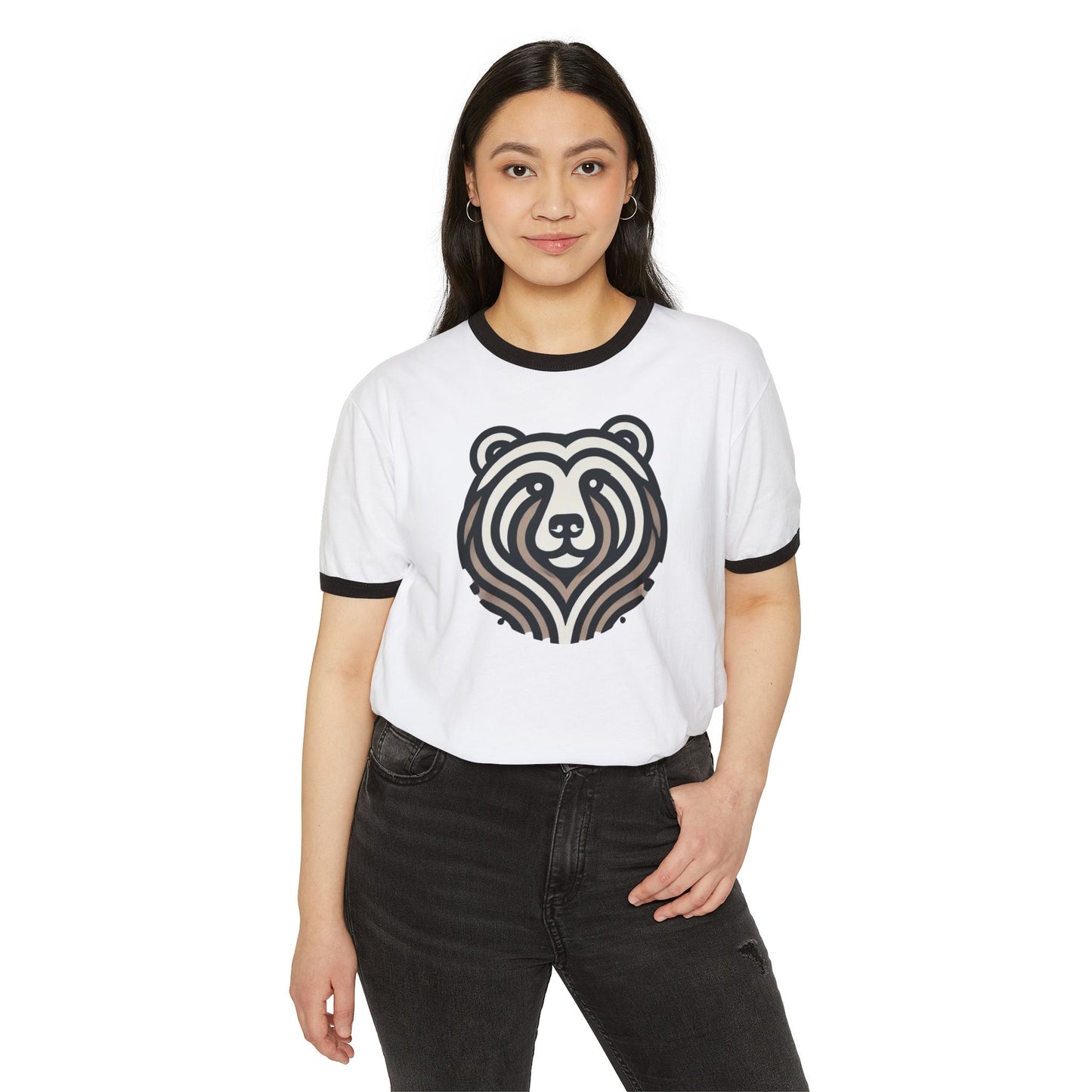 Vintage-Inspired Bear Ringer T-Shirt - Casual Tee, Graphic Tee, Animal Lover Gift, Unisex Apparel, Eco-Friendly Fashion