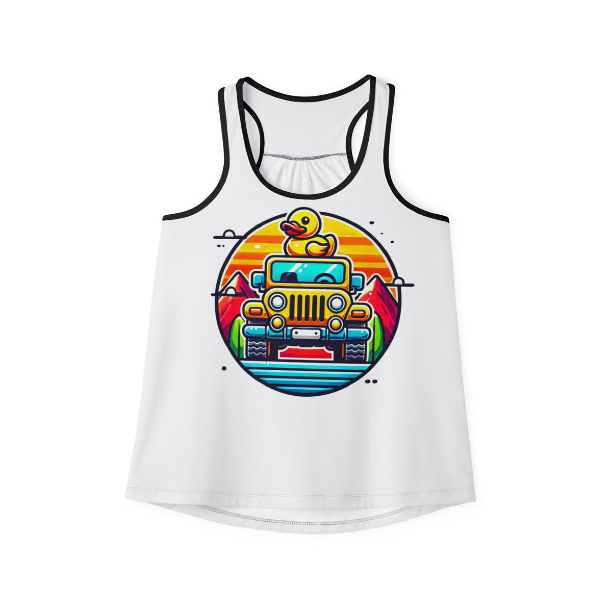 Vibrant Summer Jeep Tank Top, Women's AOP Tank, Cute Summer Apparel, Beachwear, Gift for Her, Vacation Top, Fun Graphic Tee