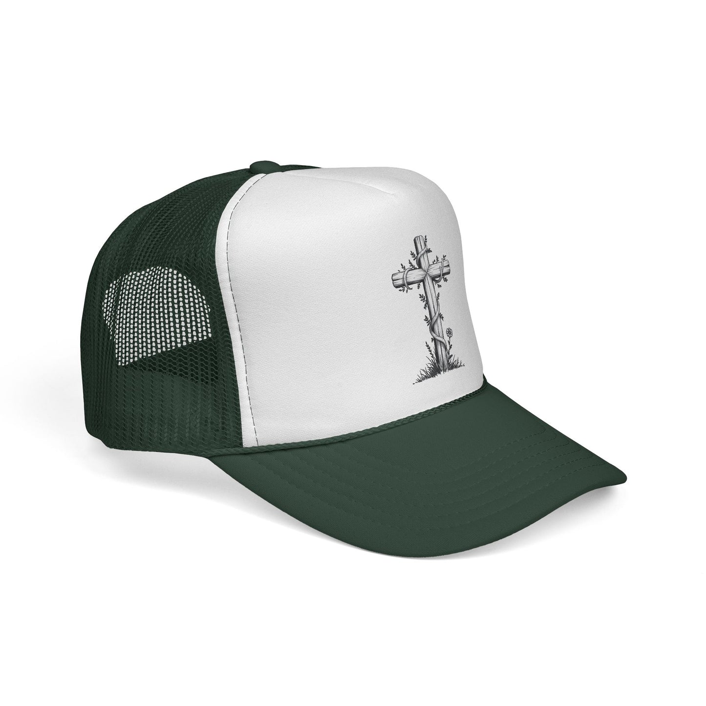 Vintage Faith Trucker Cap - Religious Hat with Cross Design, Outdoors Cap, Gift for Believers, Religious Events, Faith-Based Merchandise