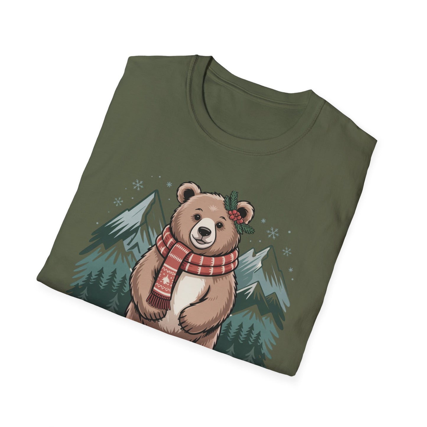 Bear in Scarf T-Shirt — Cute Winter Bear Mountain Graphic Tee