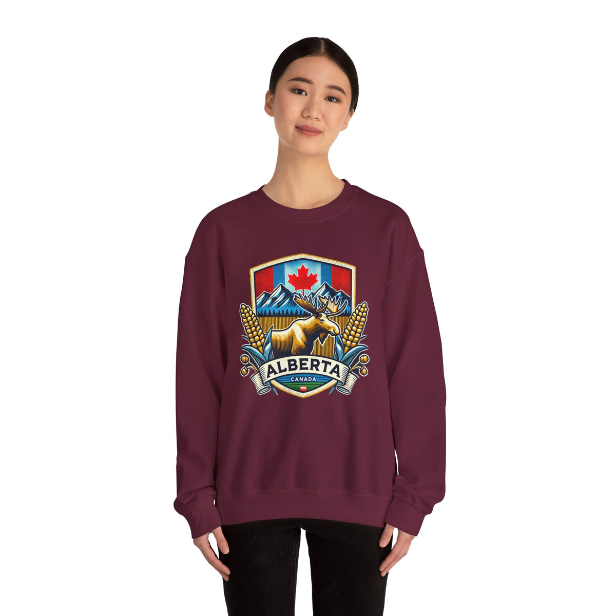 Alberta Crest Crewneck Sweatshirt - Cozy Unisex Apparel for Nature Lovers, Perfect for Outdoor Adventures, Canada Pride, Gifts