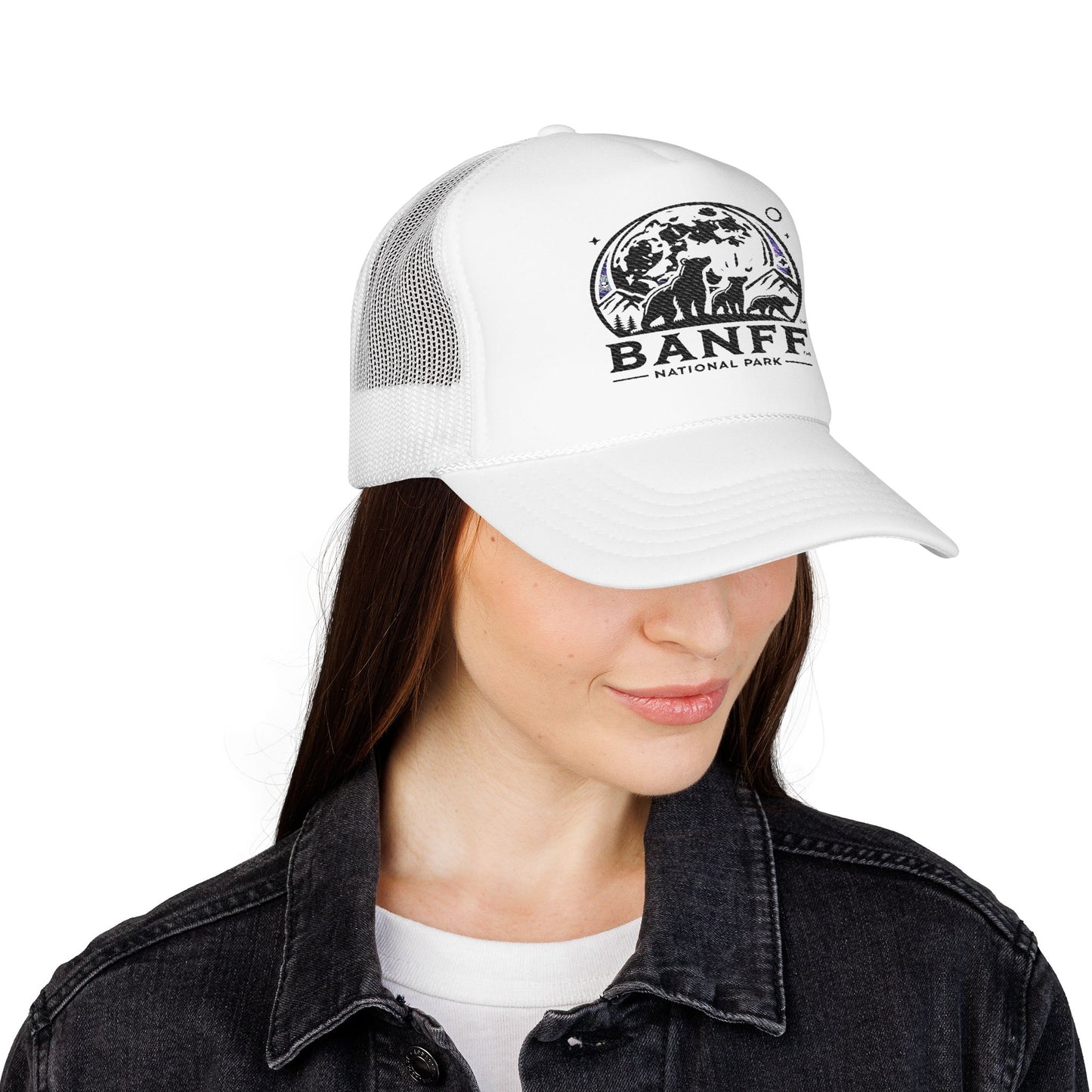 Vintage Banff Foam Trucker Hat, Embroidered Cap, Outdoor Adventure Gear, Retro Style Hat, Perfect Gift for Nature Lovers, Festival Ready