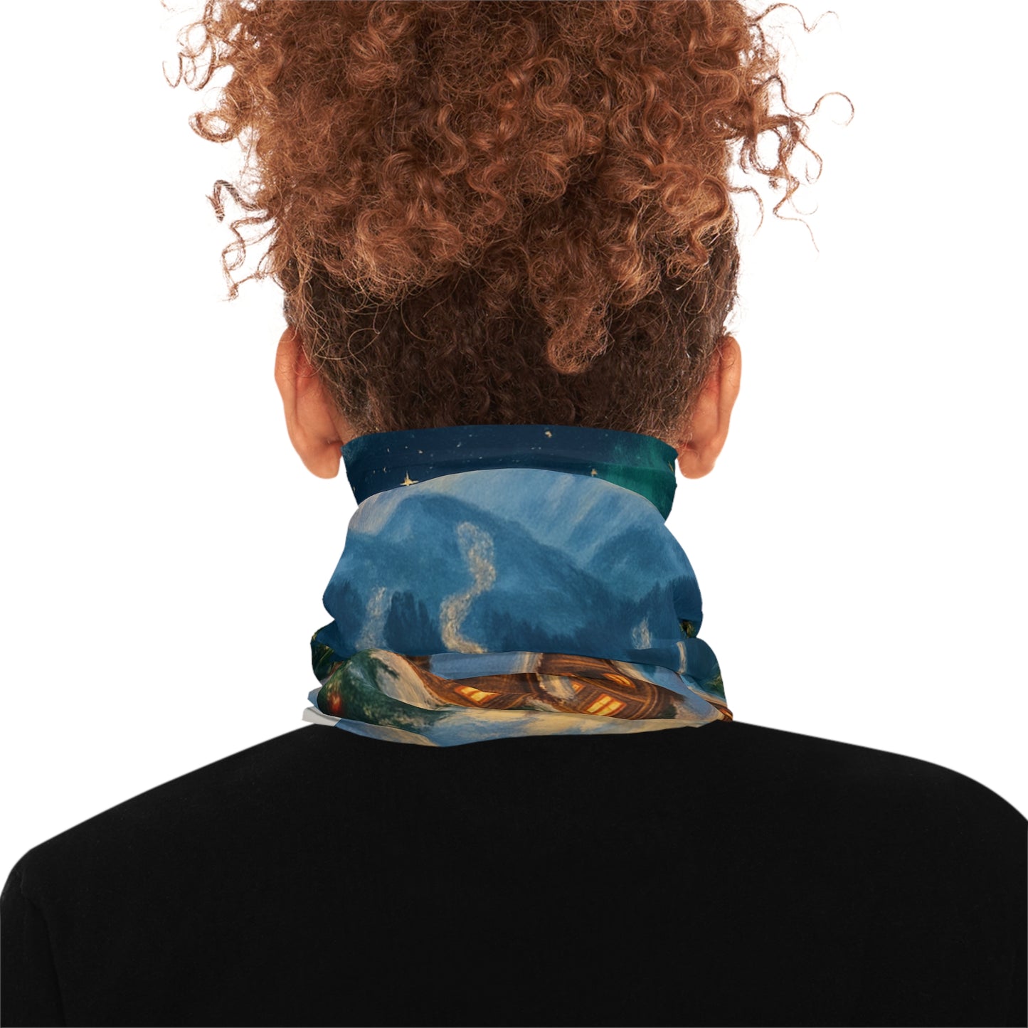 Neck Gaiter — Cozy Mountain Village Winter Scarf (Holiday Snowy Cabin Design)