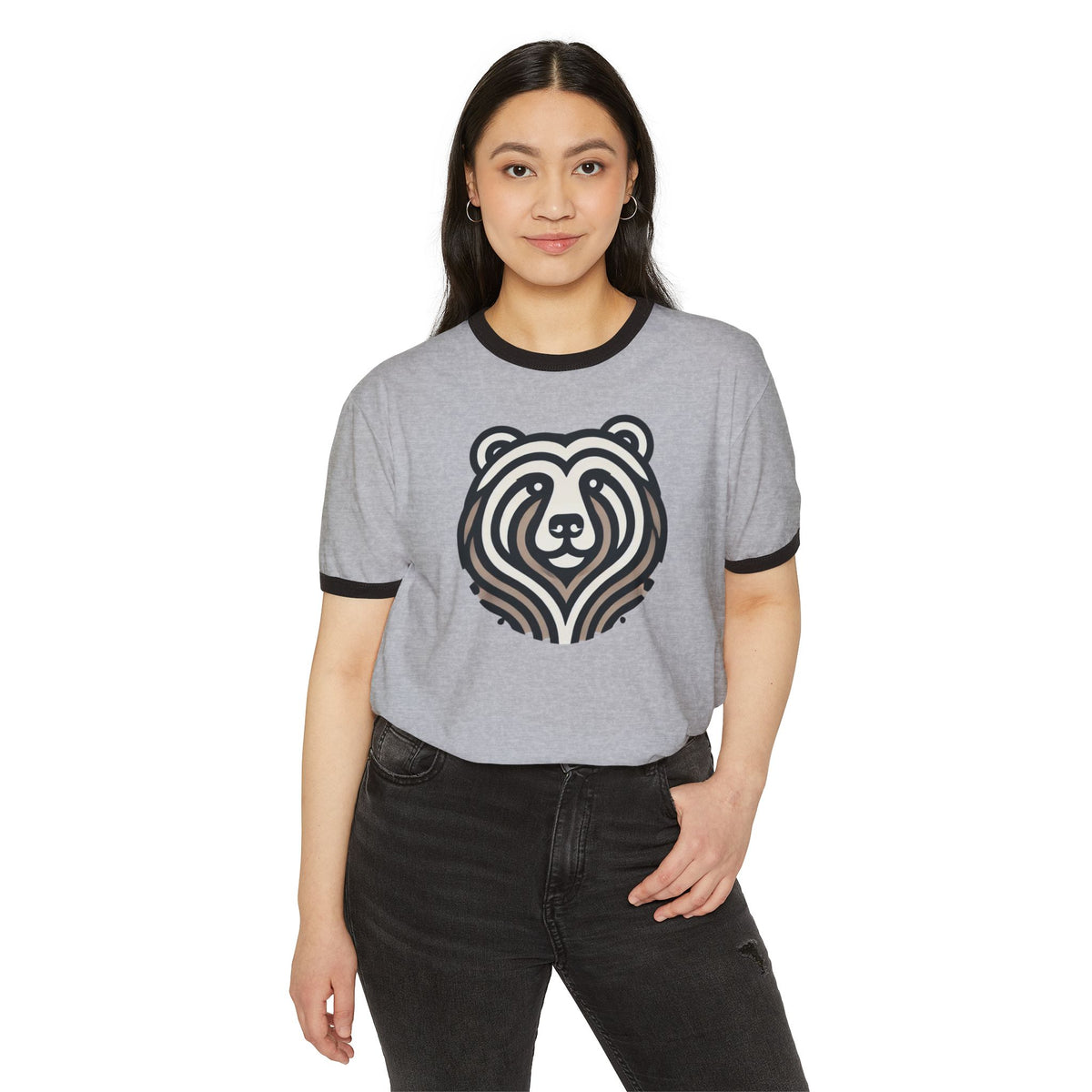 Vintage-Inspired Bear Ringer T-Shirt - Casual Tee, Graphic Tee, Animal Lover Gift, Unisex Apparel, Eco-Friendly Fashion