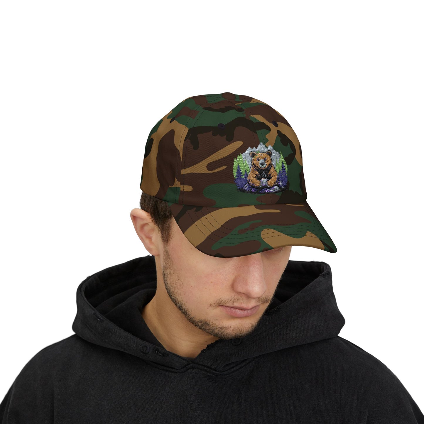 Cozy Bear Dad Cap, Funny Father's Day Gift, Outdoor Lover Hat, Adjustable Classic Cap, Cute Animal Cap