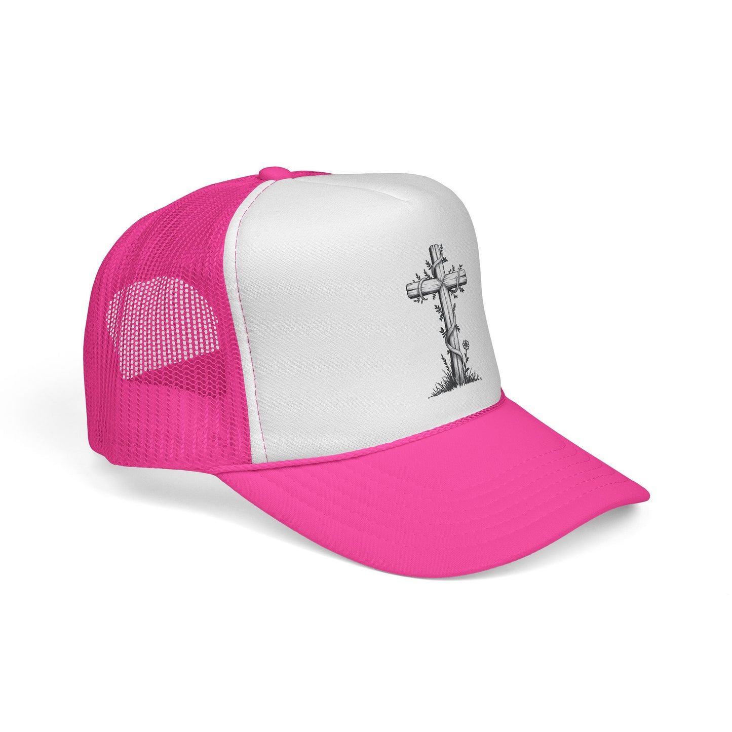 Vintage Faith Trucker Cap - Religious Hat with Cross Design, Outdoors Cap, Gift for Believers, Religious Events, Faith-Based Merchandise