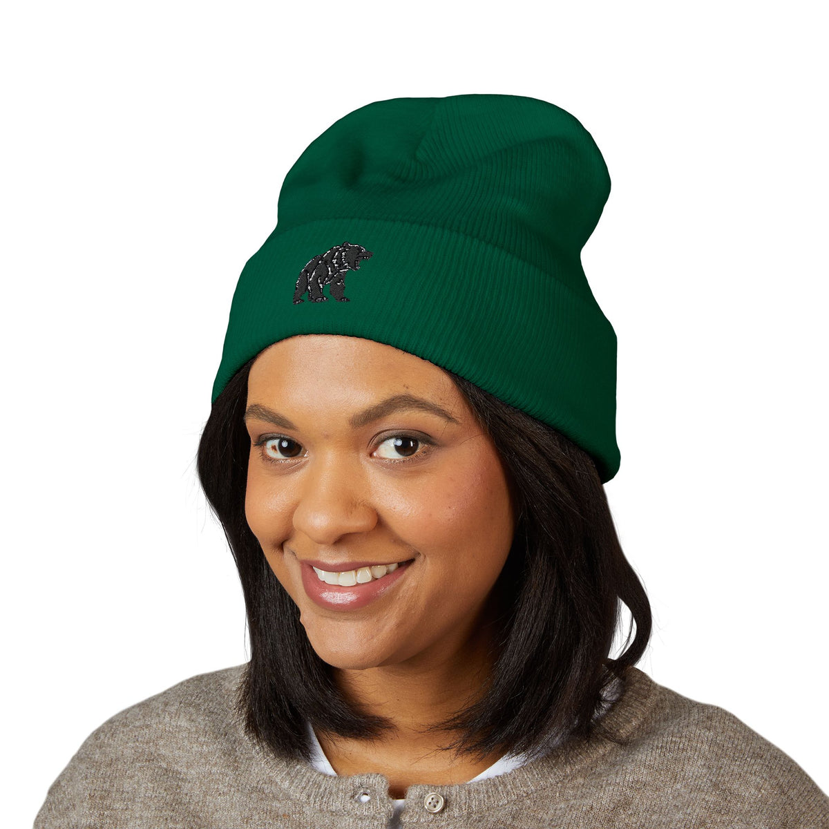Bear Embroidered Cuffed Beanie - Cozy Winter Hat, Animal Lover Gift, Hiking Accessory, Outdoor Fashion, Fall/Winter Essential