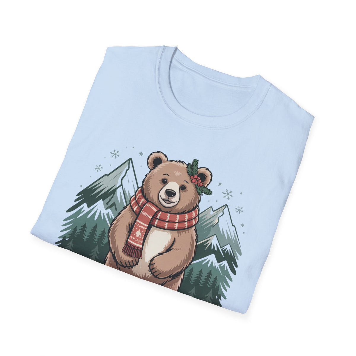 Bear in Scarf T-Shirt — Cute Winter Bear Mountain Graphic Tee