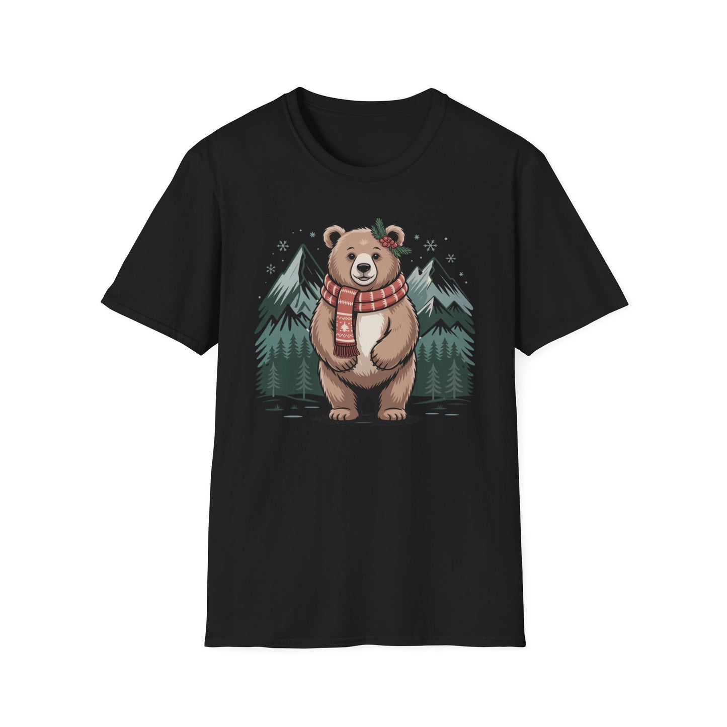 Bear in Scarf T-Shirt — Cute Winter Bear Mountain Graphic Tee