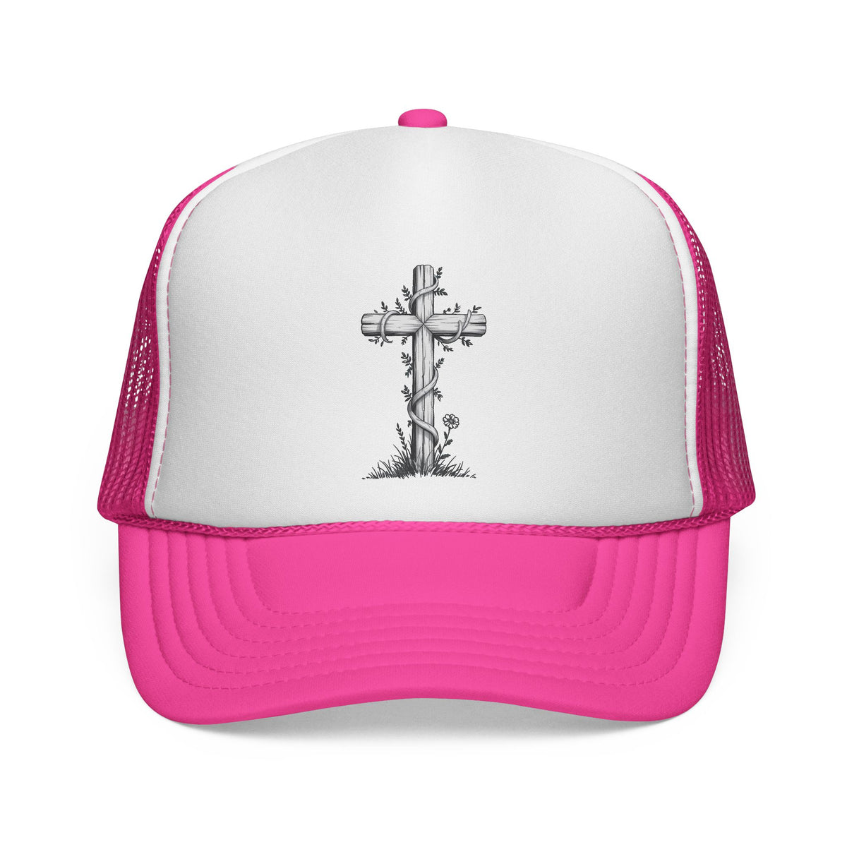 Vintage Faith Trucker Cap - Religious Hat with Cross Design, Outdoors Cap, Gift for Believers, Religious Events, Faith-Based Merchandise