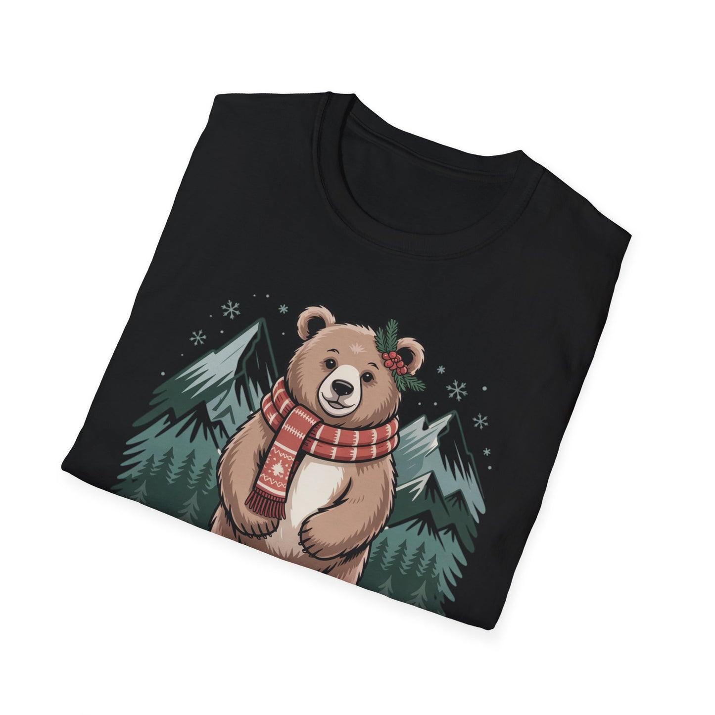 Bear in Scarf T-Shirt — Cute Winter Bear Mountain Graphic Tee
