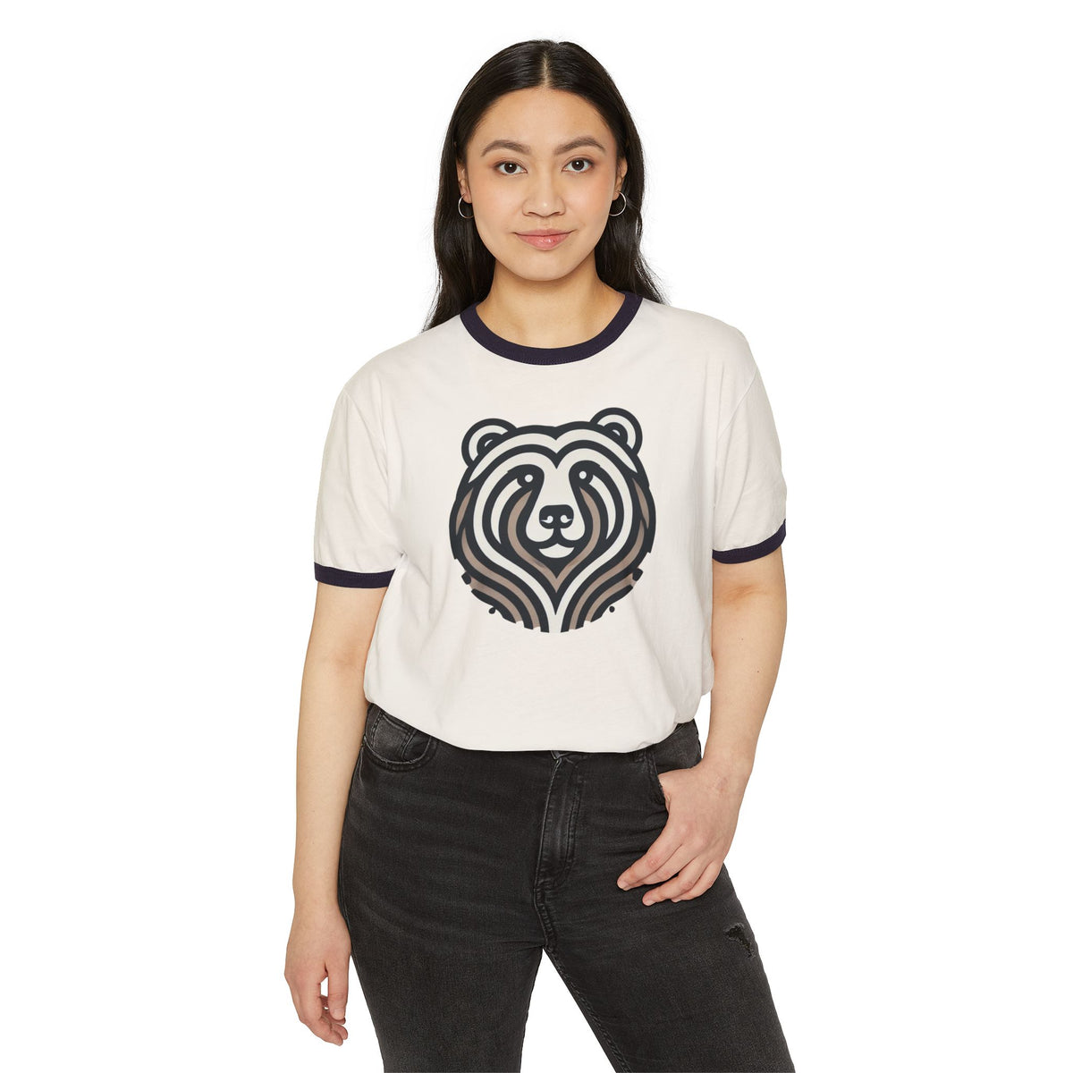 Vintage-Inspired Bear Ringer T-Shirt - Casual Tee, Graphic Tee, Animal Lover Gift, Unisex Apparel, Eco-Friendly Fashion