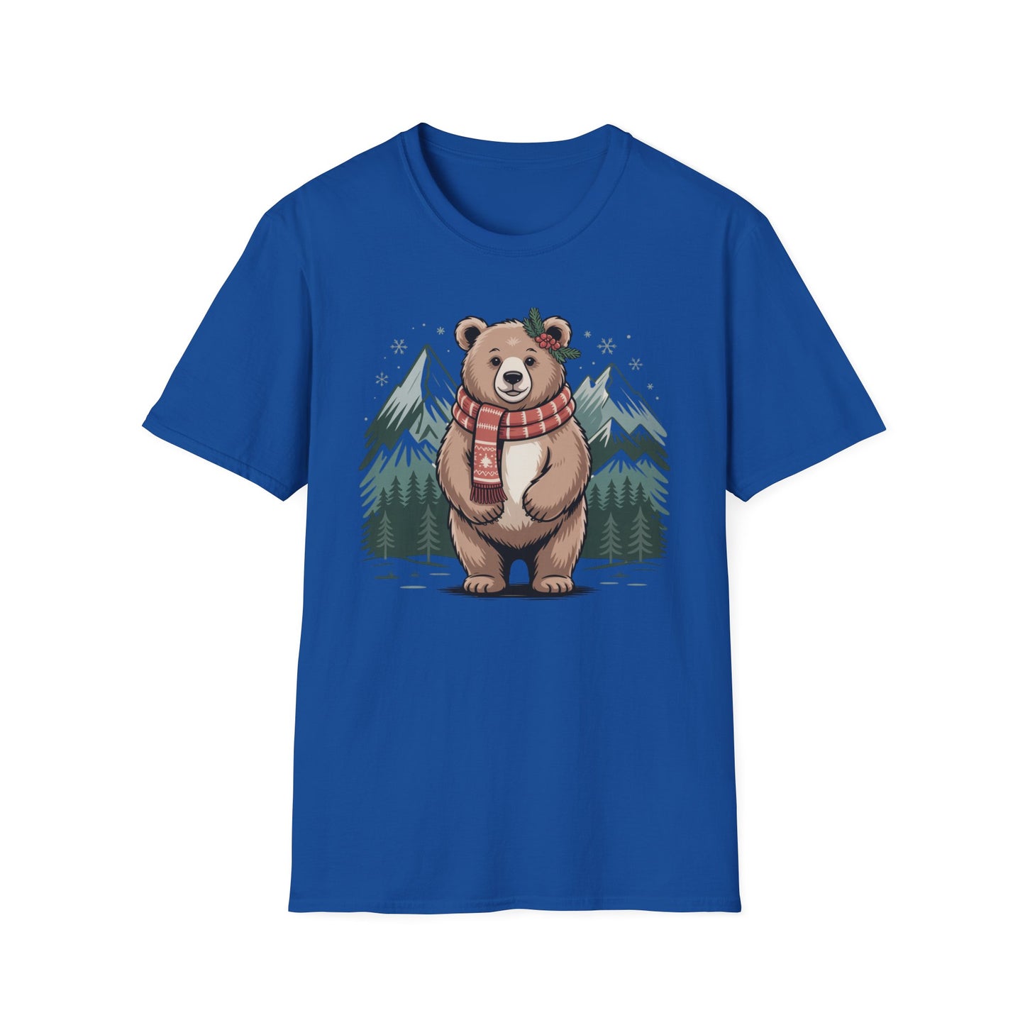 Bear in Scarf T-Shirt — Cute Winter Bear Mountain Graphic Tee