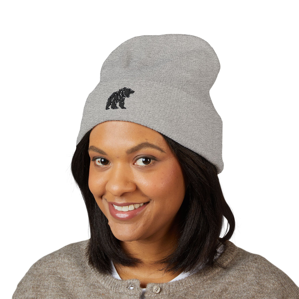 Bear Embroidered Cuffed Beanie - Cozy Winter Hat, Animal Lover Gift, Hiking Accessory, Outdoor Fashion, Fall/Winter Essential