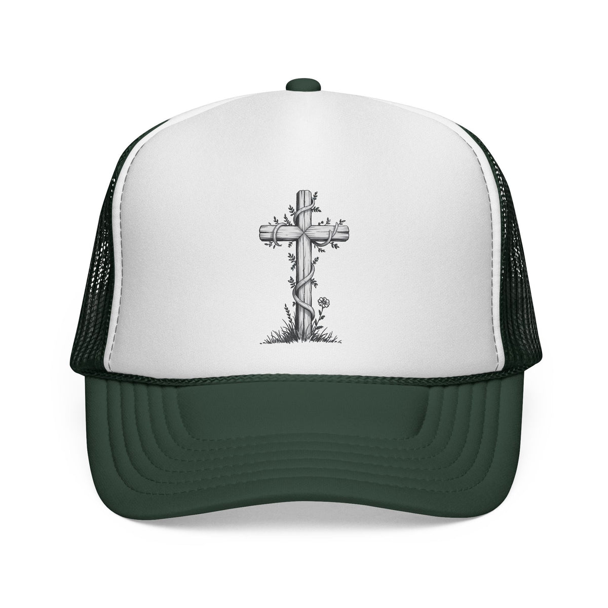 Vintage Faith Trucker Cap - Religious Hat with Cross Design, Outdoors Cap, Gift for Believers, Religious Events, Faith-Based Merchandise