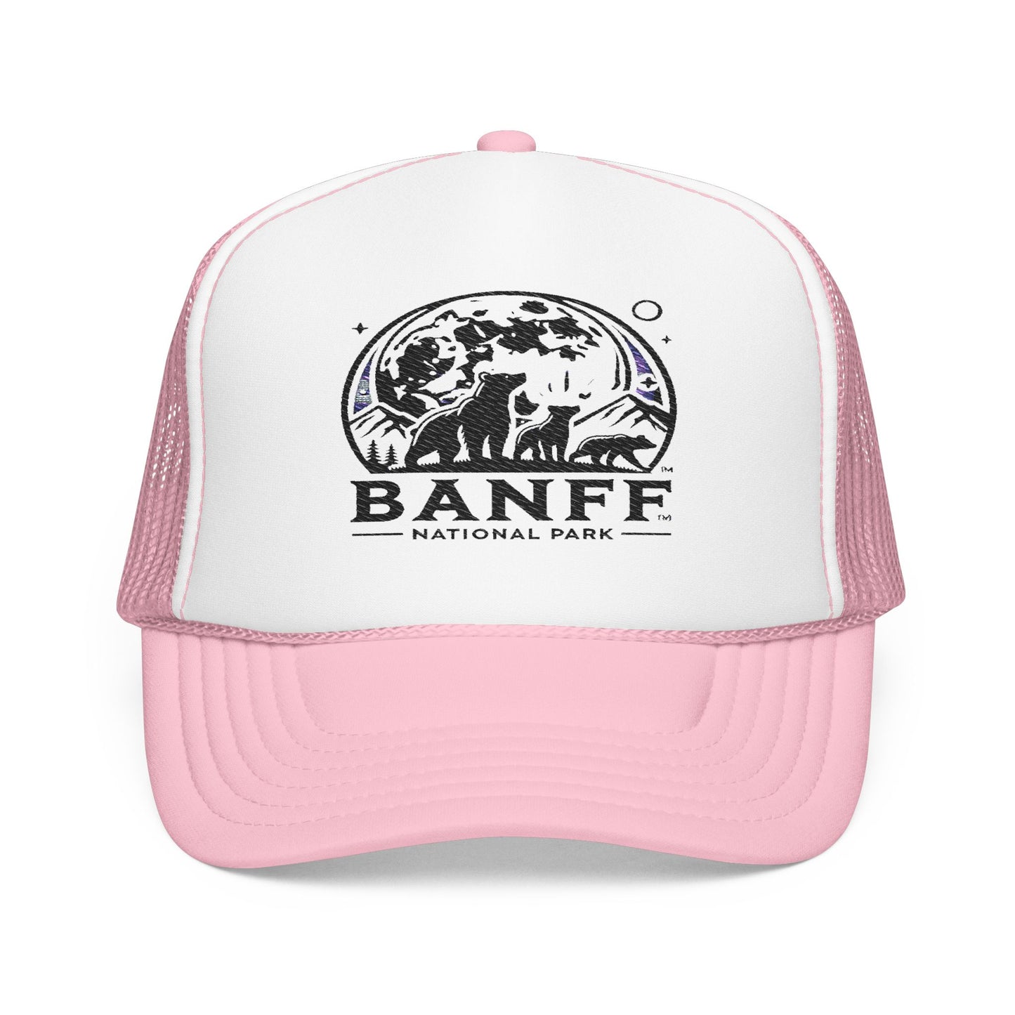 Vintage Banff Foam Trucker Hat, Embroidered Cap, Outdoor Adventure Gear, Retro Style Hat, Perfect Gift for Nature Lovers, Festival Ready