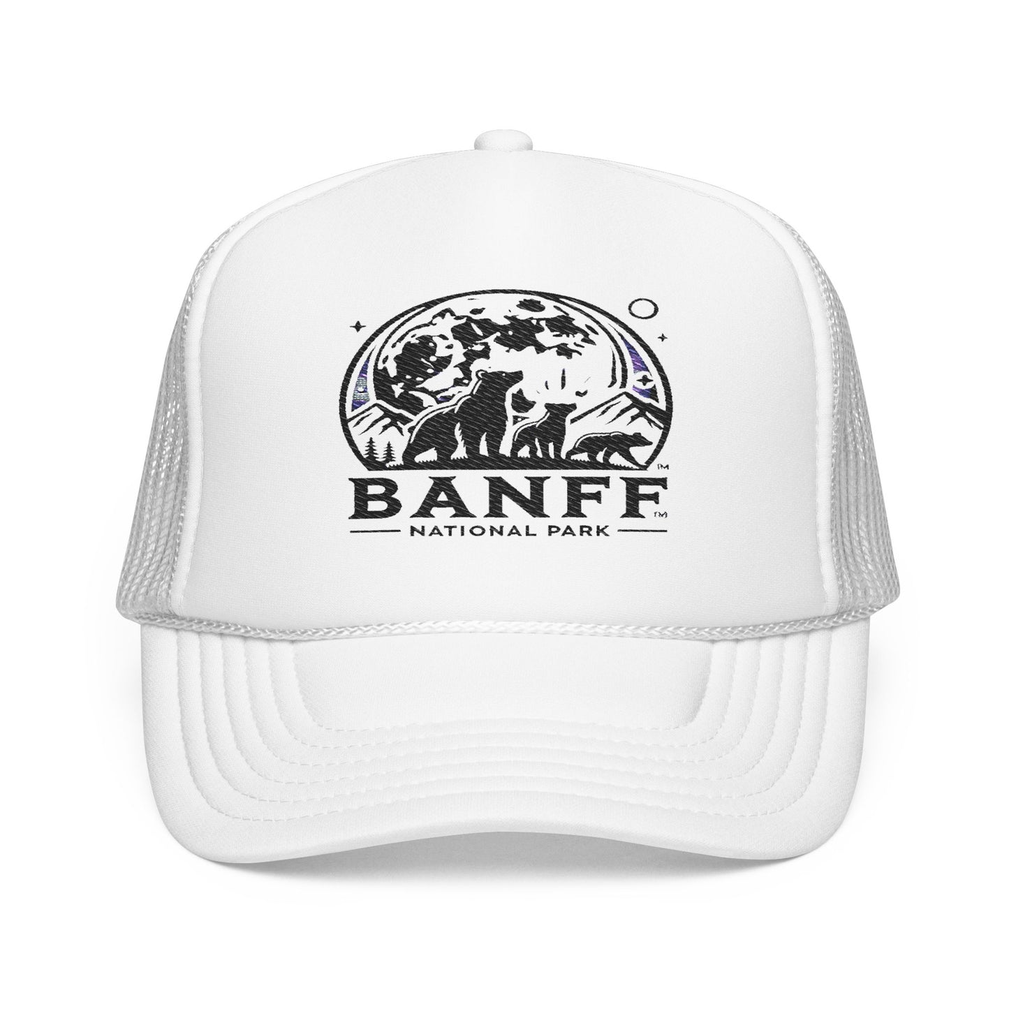 Vintage Banff Foam Trucker Hat, Embroidered Cap, Outdoor Adventure Gear, Retro Style Hat, Perfect Gift for Nature Lovers, Festival Ready