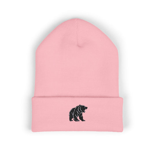 Bear Embroidered Cuffed Beanie - Cozy Winter Hat, Animal Lover Gift, Hiking Accessory, Outdoor Fashion, Fall/Winter Essential