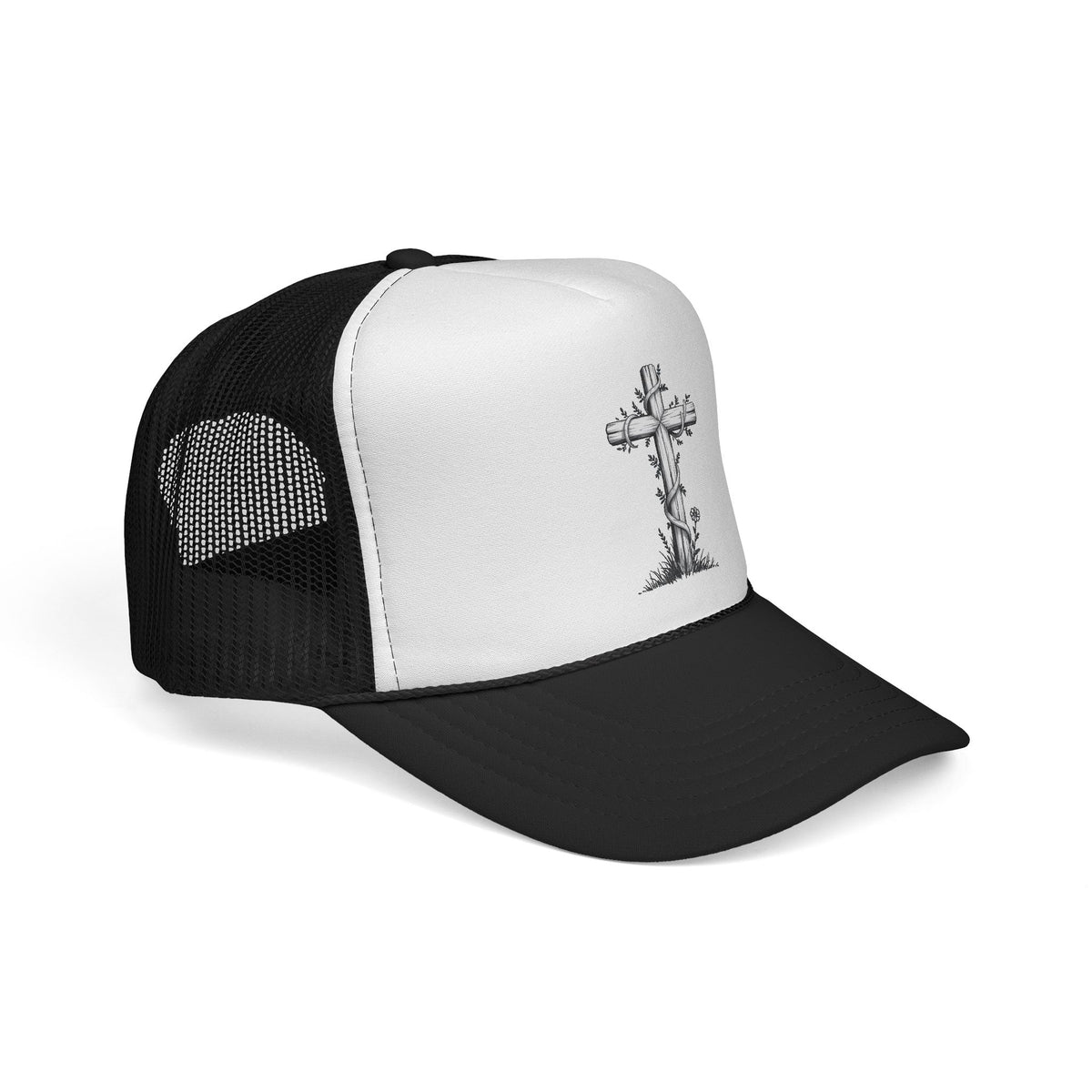 Vintage Faith Trucker Cap - Religious Hat with Cross Design, Outdoors Cap, Gift for Believers, Religious Events, Faith-Based Merchandise